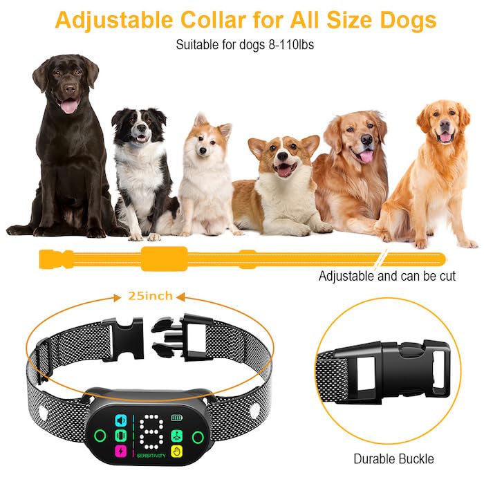 Bark Collar, ZWITA Wireless Bark Collar for Small Dogs 5-15lbs, Smart Shock Collar for Dogs 60-100 lbs Waterproof, Rechargeable Bark Collar with 8 Adjustable Sensitivity, Beep Vibration Shock (Yellow)