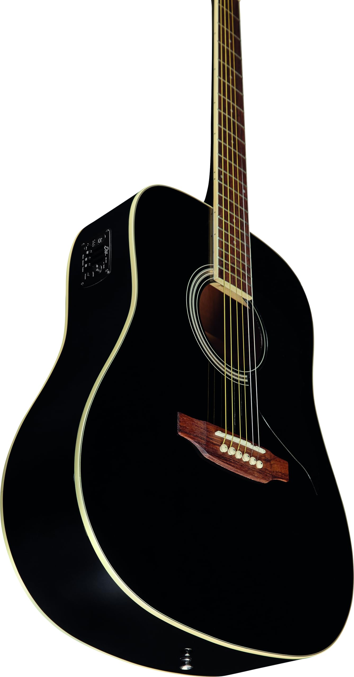 EKO GUITARS - RANGER 6 EQ BLACK, Guitare Acoustique avec Égaliseur, Table en Épicéa, Éclisses et Fond en Tilleul, Touche en Roupanà Sud-Américain, Couleur Noir