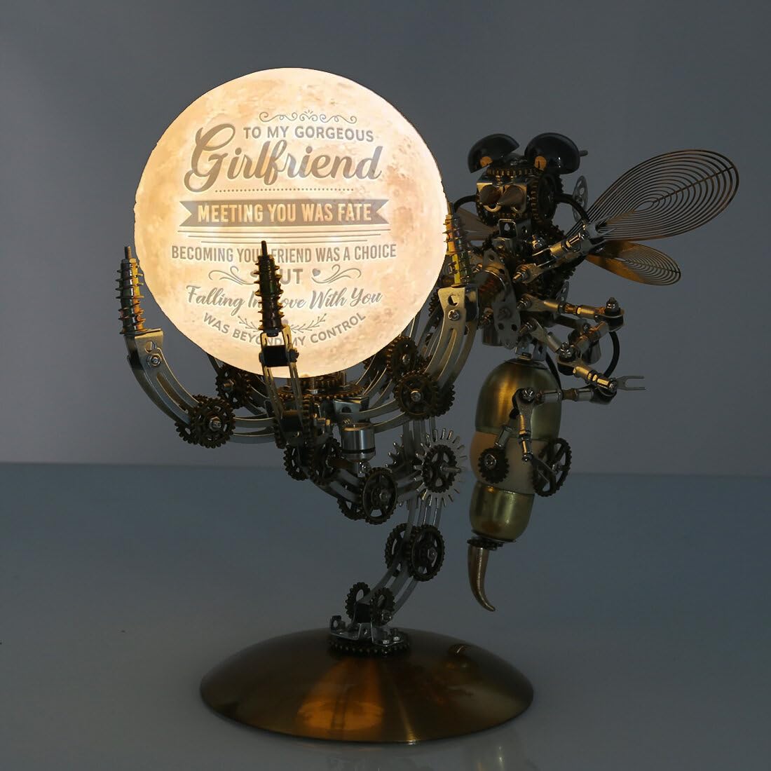 Metalowe puzzle 3D - 627 elementów, metalowy montaż, zabawka, mechaniczny zestaw modelowy z 3 kolorami światła księżyca i lampami Tap (domyślny obraz główny, możliwość dopasowania napisu i logo)