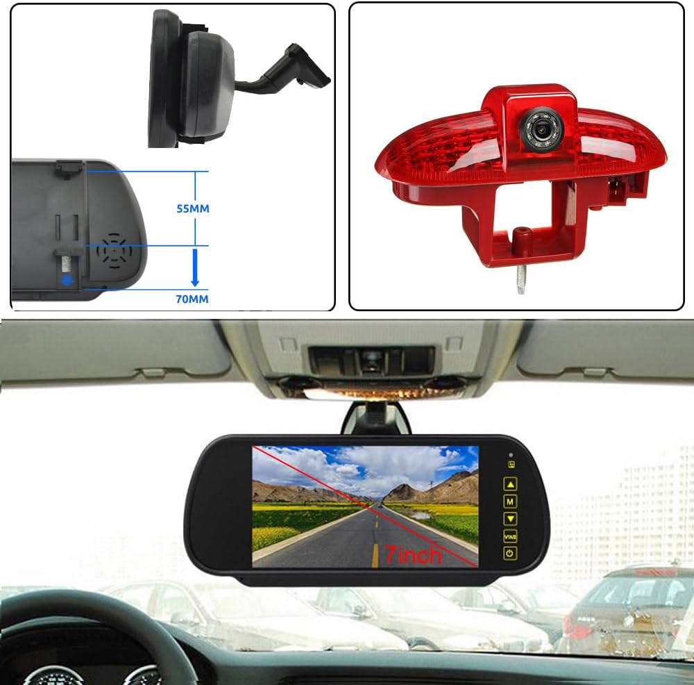 HD Brake Light Reversing Camera with Rear View Mirror Monitor Replacement for Renault Trafic II III Diesel Petrol FWD FL EL JL/Opel Vivaro Diesel Petrol Chassis FWD A B C X82 X83 / Primastar Diesel