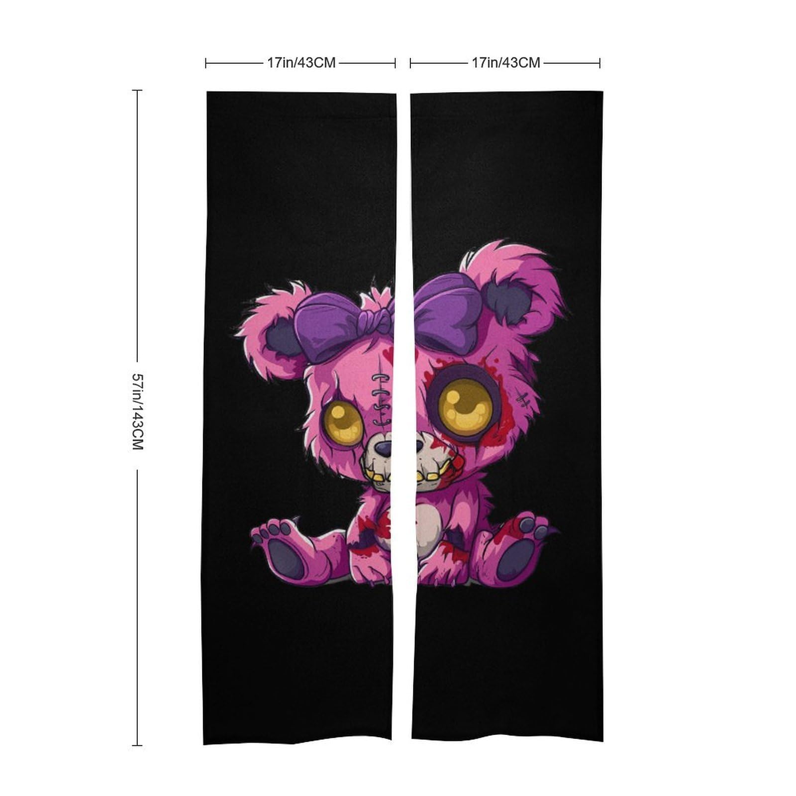 Evil Teddy Bear Noren Doorway Split Shower Curtain Long Type Window Treatment for Privacy Partition Divider