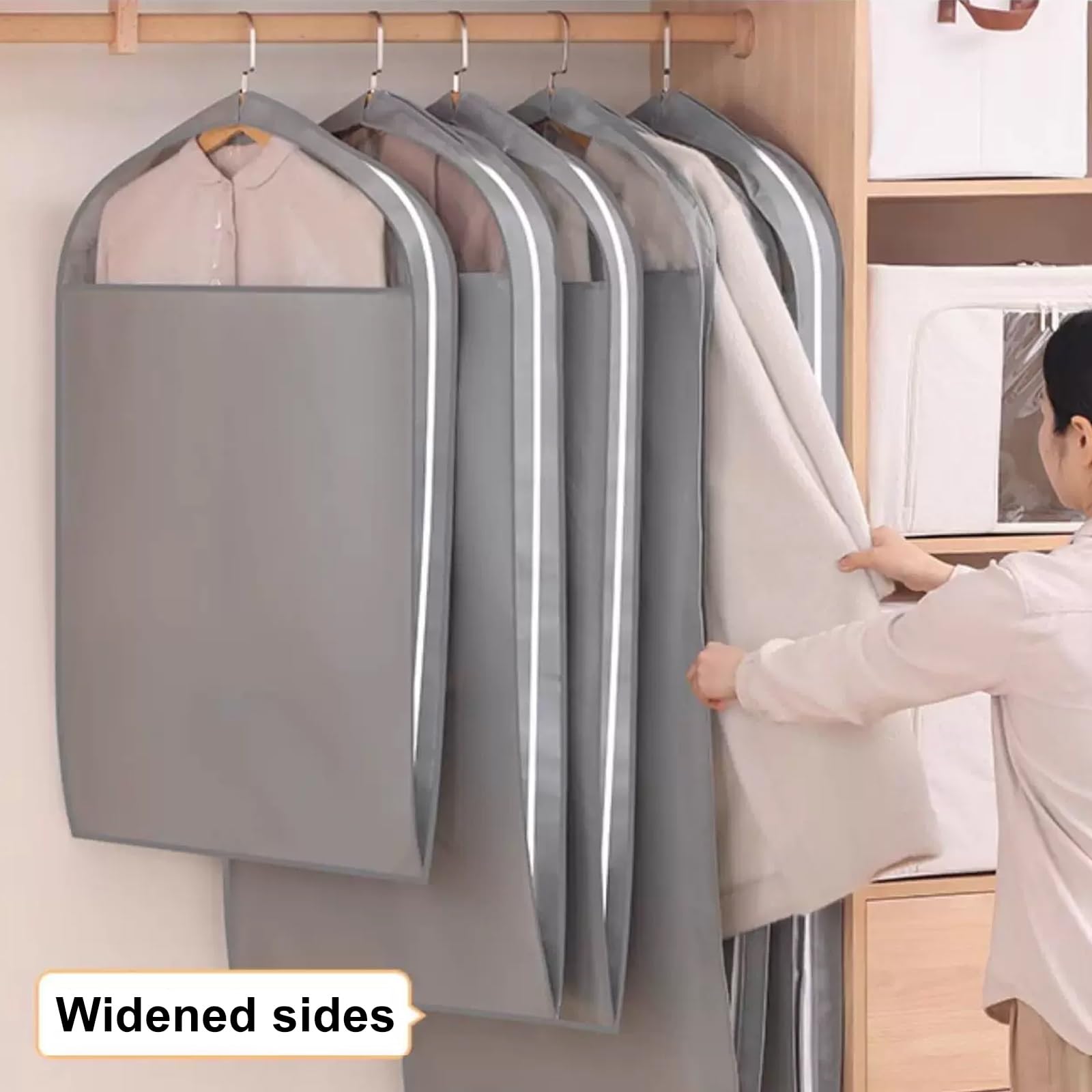 Lote de 5 Fundas Ropa Armario Colgar, Funda Traje, Fabricadas Tejido No Tejido Ventana Transparente, Ideales para Guardar Trajes Abrigos(Gray,60 * 110 * 11cm/23 * 43 * 4in)