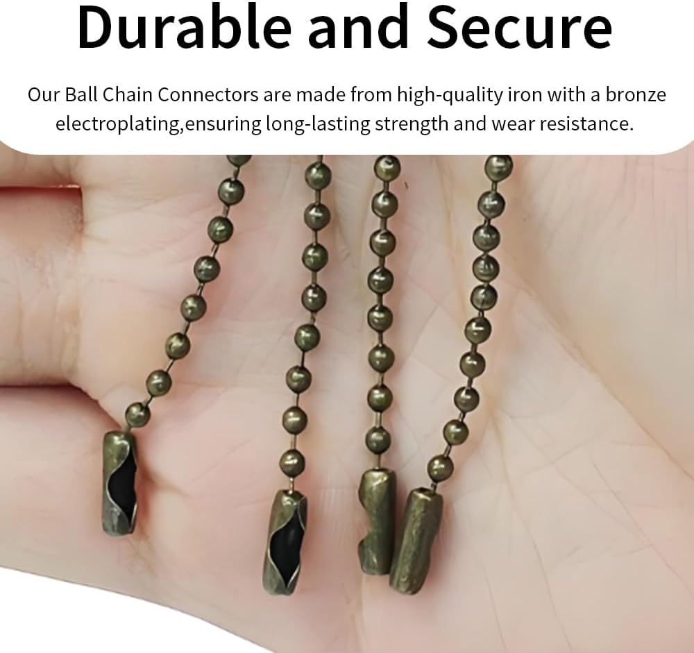 70Pcs Bronze Ball Chain Connectors Fit for 3mm 3.2mm Beaded Chains Pull Connector Clasps for Roman Rollers Blinds Ceiling Fan Decor Chain Repair Jewelry Making Accessorie Clips for DIY Crafts