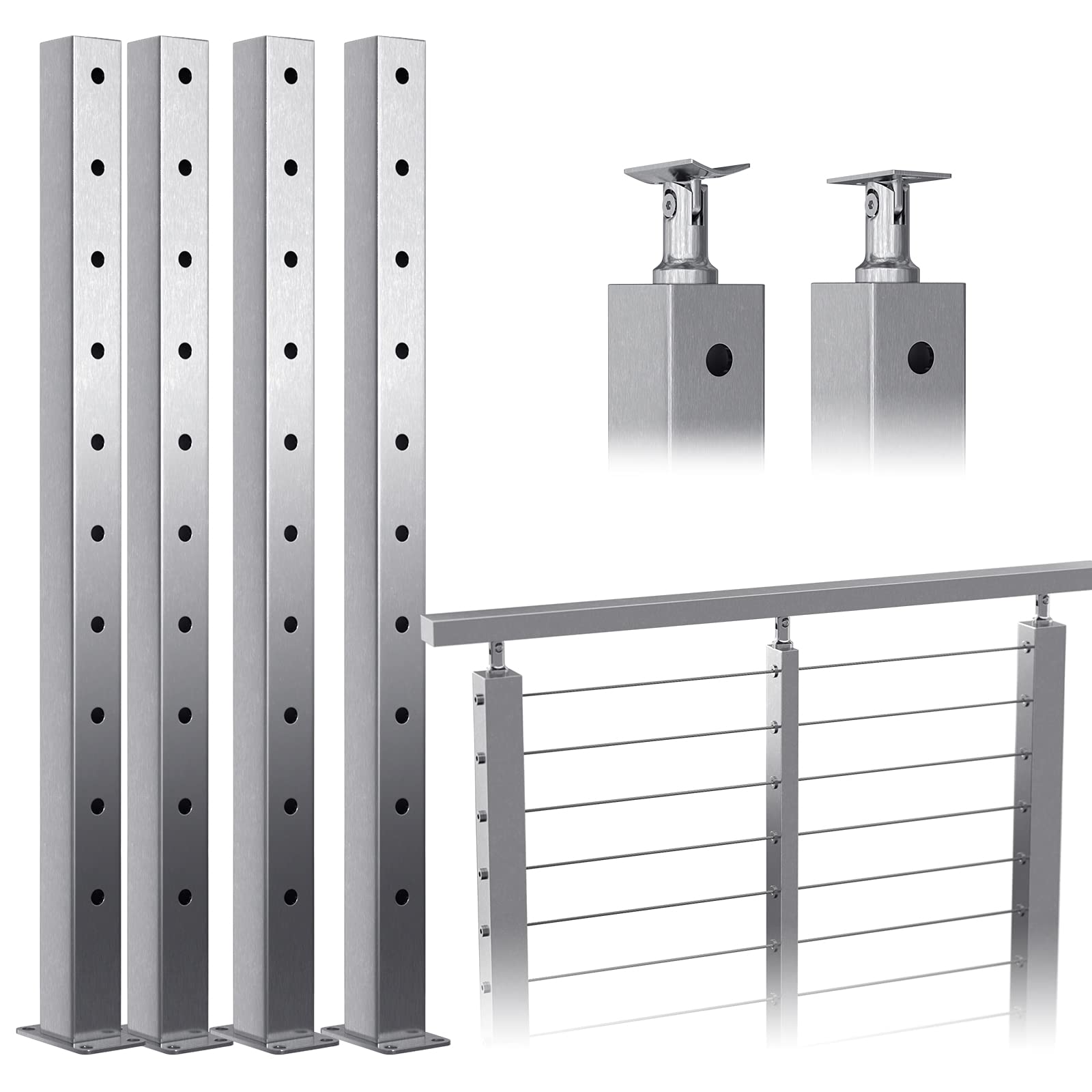 Muzata 4pack Cable Railing Post Square 36"x2"x2" Stainless Steel