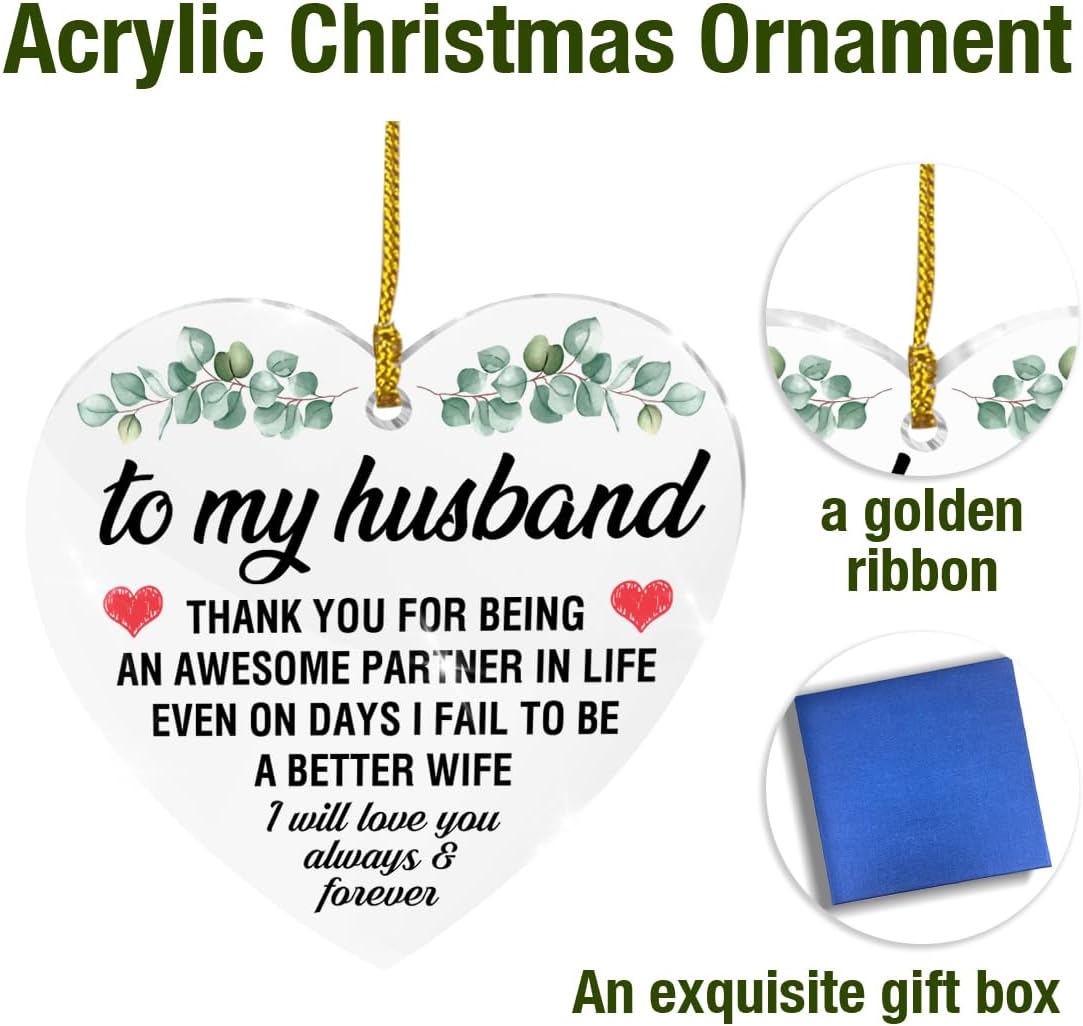 Gifts for Husband, Husband Gifts Ornaments, Christmas Anniversary Birthday Gifts for Husband, Husband Gifts from Wife, Husband Christmas Ornament Husband Thank You Acrylic Ornaments Keepsake - Image 4