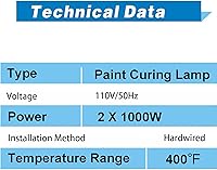 Vista 5 de TFCFL 2PCS Baking Infrared Paint Curing Lamp, 1 Set 2000W Heater Lamp 110V for Automotive Spray Booths Far Infrared Radiation Heating, Hardwired, No