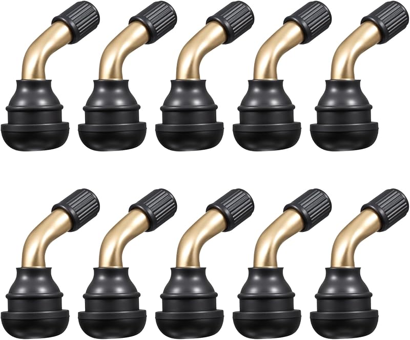 10 pcs Tubeless Tire Valve Stem PVR70 Bent 90 Degree Angled Tire Valves Stem Brass Snap-in Black Rubber Base Metal Valve Stems for Motorcycle Scooter ATV Go Kart Fits Tubeless Tire Rim