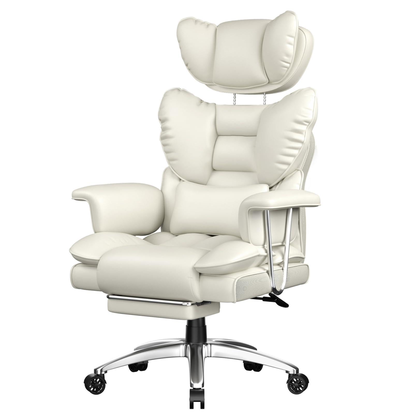 naspaluro Chefsessel Bürostuhl mit Fußstütze, ergonomischer PU-Leder Bürostuhl mit hoher Rückenlehne, Computerstuhl für Büro & Homeoffice, Weiß