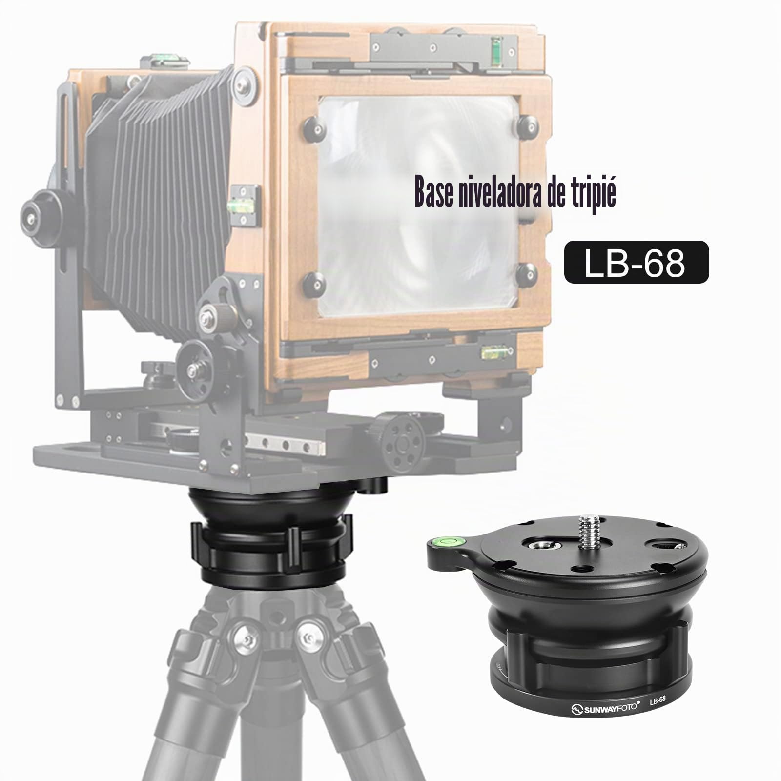 SUNWAYFOTO Cabezal de trípode con Base de nivelación LB-68, Capacidad de Carga de 10 kg