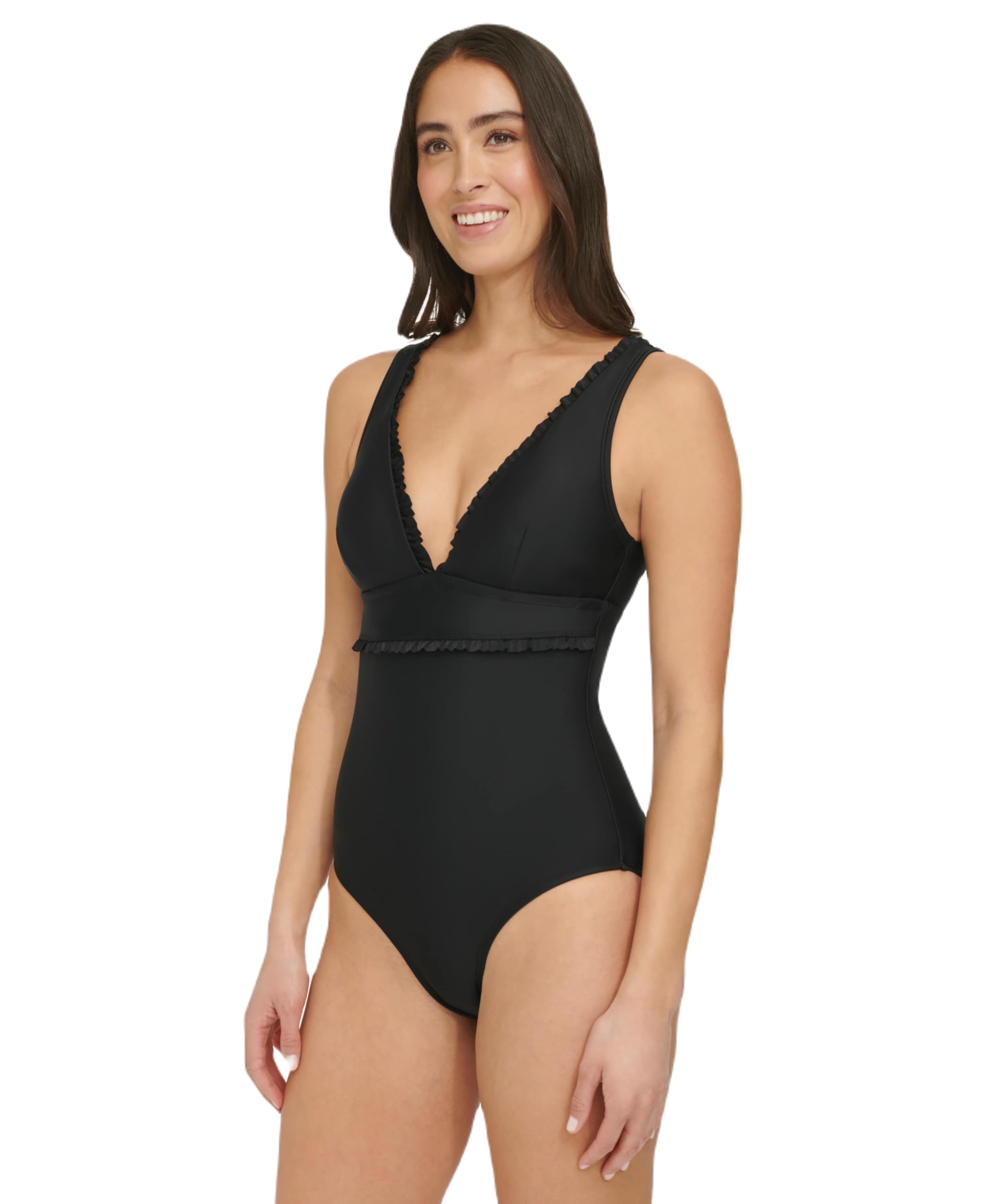 Tommy Hilfiger Micro Ruffle Over The Shoulder Everyday Basic One Piece Traje de baño de una Sola Pieza para Mujer
