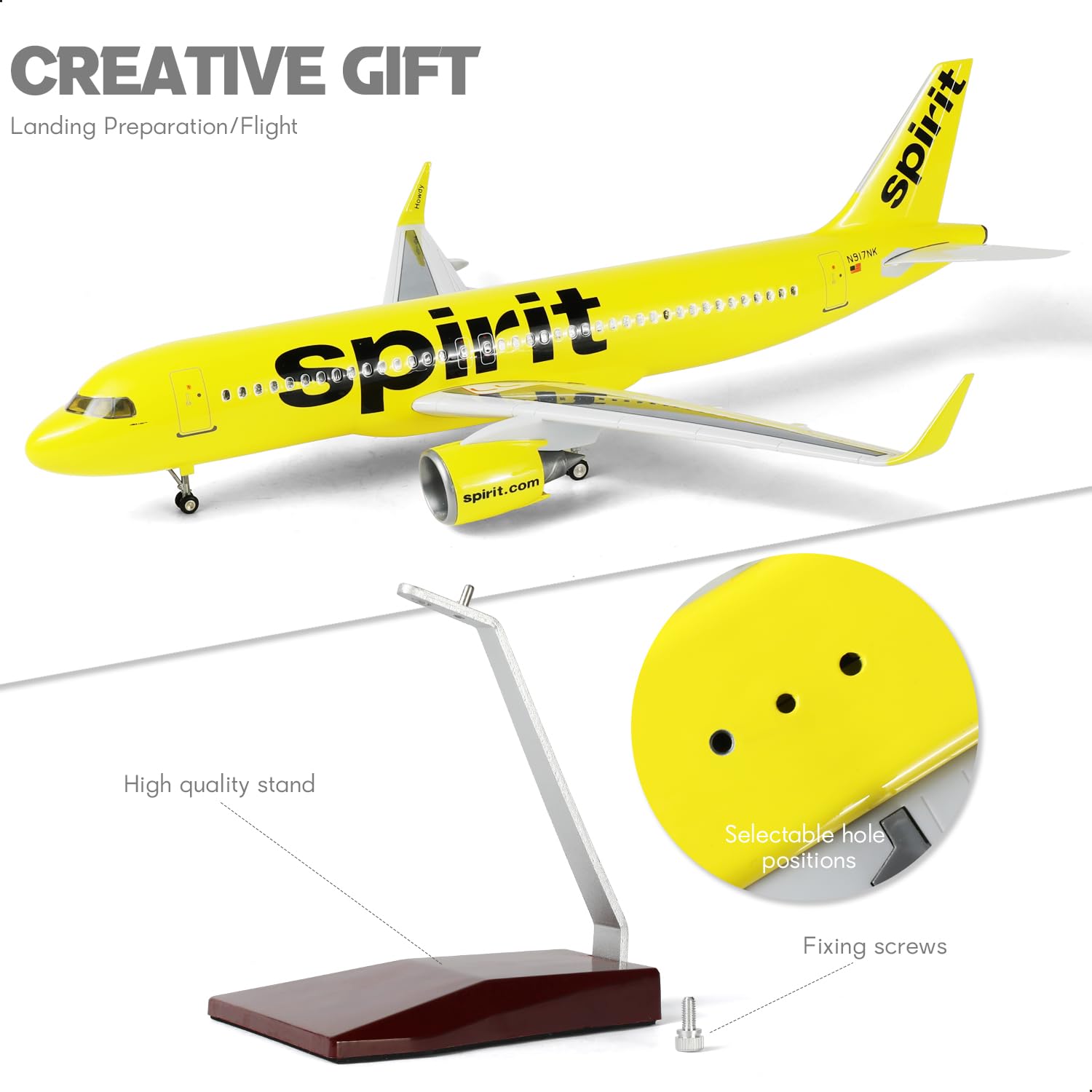 1/85 kompatibel mit Spirit A320, mit Ständer (47 cm lang) für Airbus A320, Resin-Flugzeugmodell für Erwachsene, Souvenir-Geschenk für Luftfahrtbegeisterte, Dekoration für Zuhause oder Büro