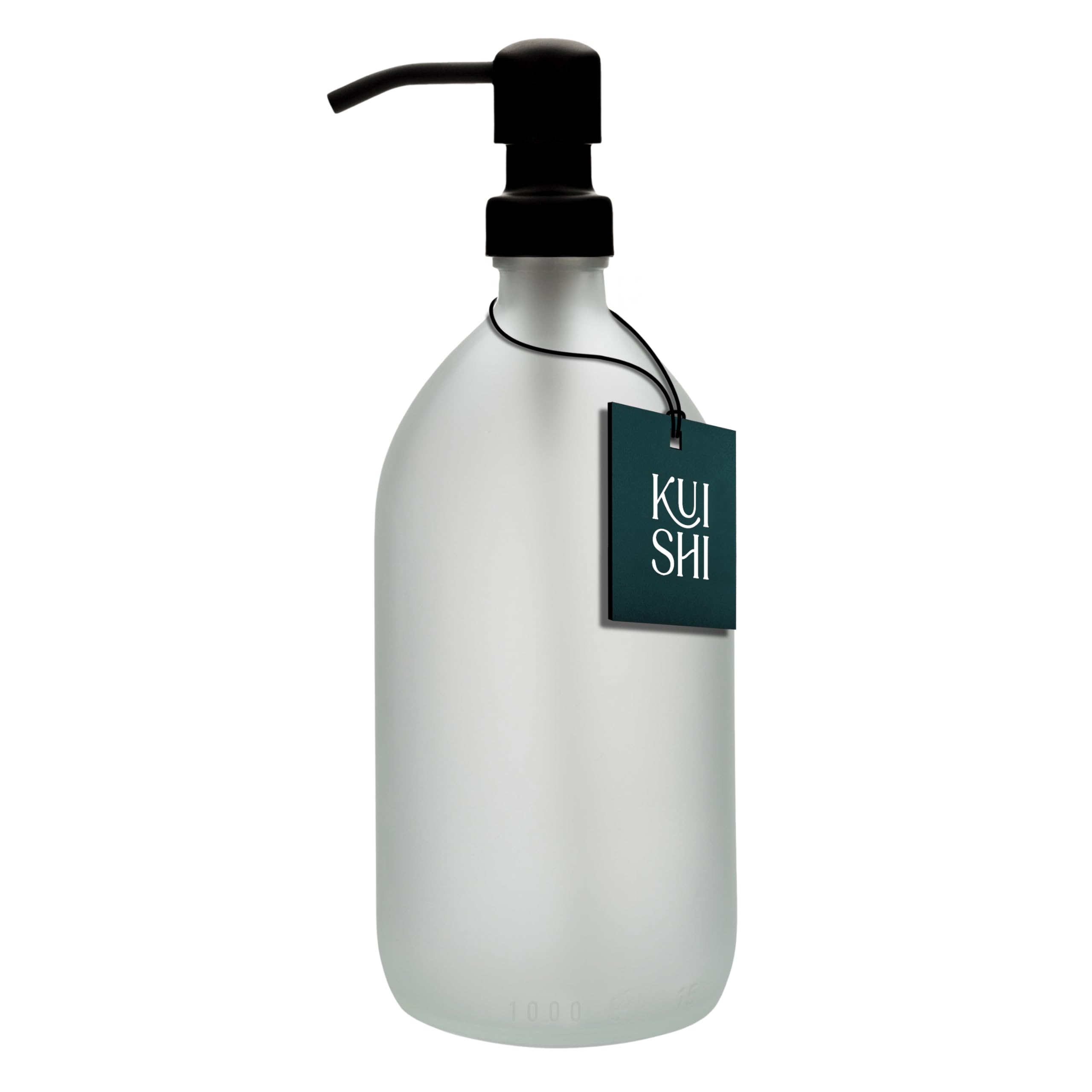 Kuishi 1000ml White Matte Glass Soap Dispenser with Black Stainless Steel Pump - Refillable BPA-Free Hand Soap Dispenser - Shampoo and Conditioner Dispenser for Kitchen & Bathroom