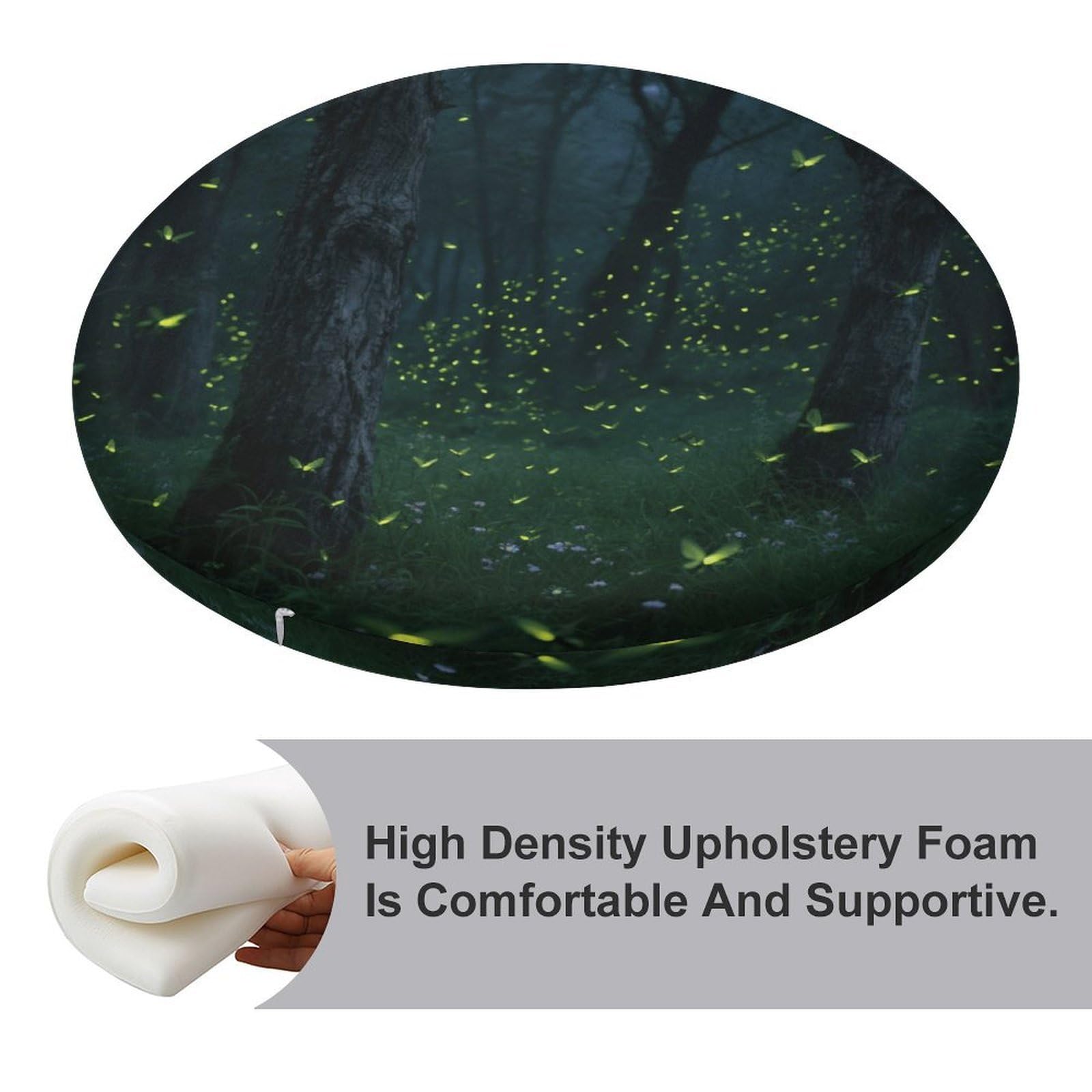 Firefly Forest okrągła poduszka, z dodatkiem pianki z pamięcią kształtu, poduszka na krzesło, pokrowiec poliestrowy z zamkiem błyskawicznym, poduszka do siedzenia na łóżko, sofę, krzesło