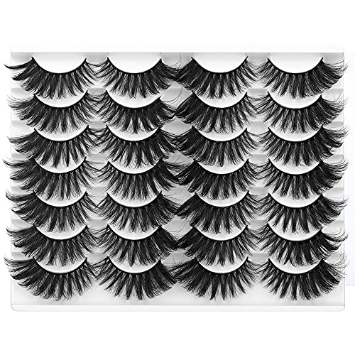 Newcally False Eyelashes 20MM Fluffy Cat Eye Thick Faux Mink Lashes Dramatic Long Crossed Fake Eyelashes Soft 3D High Volume 14 Pairs Multipack