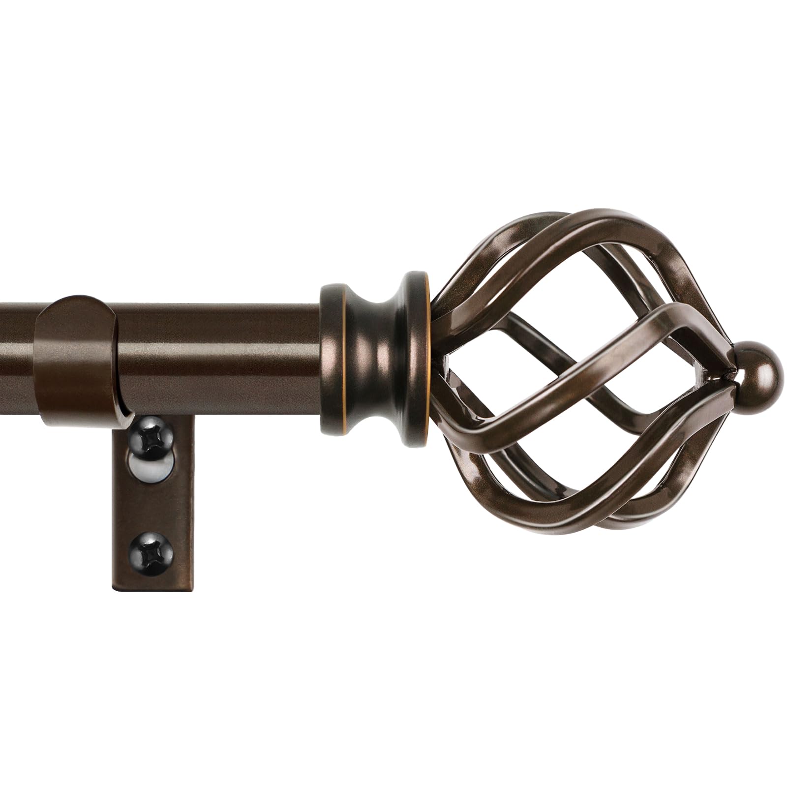KAMANINA Bronze Curtain Rod 32 to 58 Inch(2.6-4.8ft), Adjustable Curtain Rods for Windows 28 to 48 Inch, 3/4 Inch Splicing Drapery Rods with Twisted Cage Finial