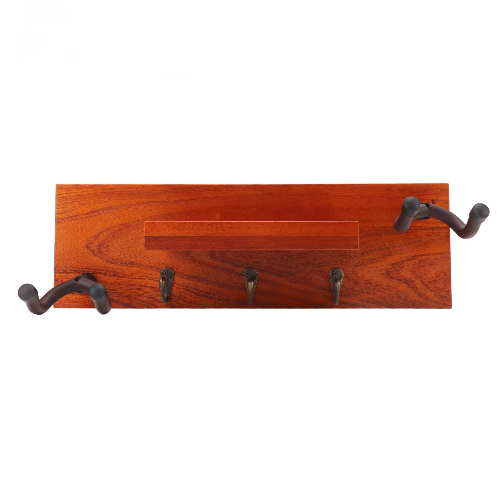 Soporte para estante de pared para guitarra, estante de madera con marco de hierro y almohadillas de silicona, soporte de guitarra multifunción 4 en 1 para guitarras acústicas y