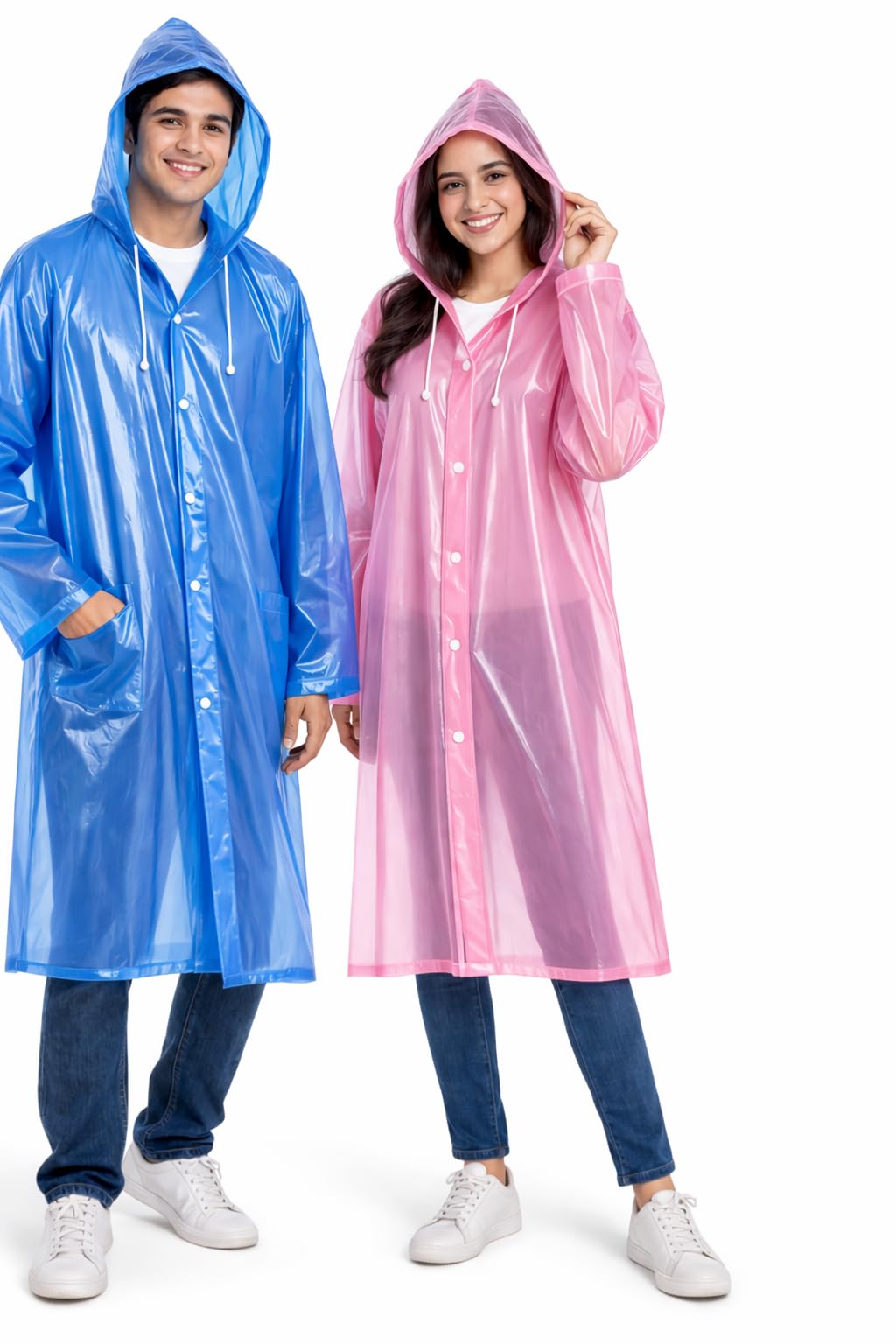 Telas finas Pack of 2 (Any 2 Random Colors) Waterproof Unisex Raincoat | Hooded Sleeves Poncho for Men, Women, Boys & Girls | PVC Rainwear for Camping, Hiking & Travel | Adjustable Drawstring (2 pcs)