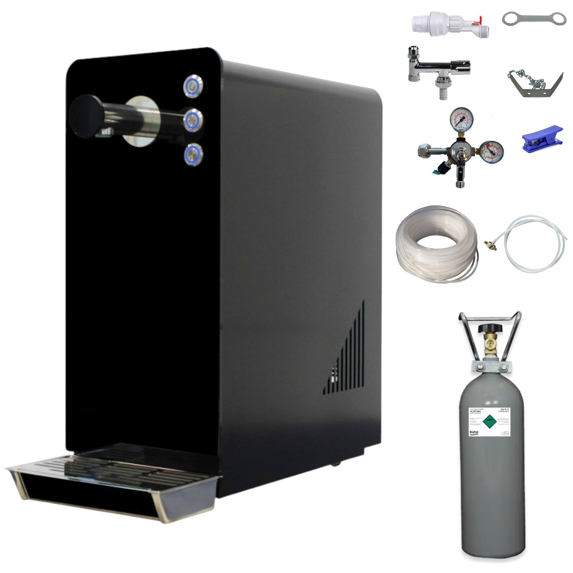Wassersprudler BT-15 SetTafelwasseranlage mit Kühlung Sprudelwasser Trinkwasser Wasserspender 15 L/h - schwarz