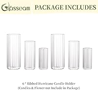 Vista 7 de Glasseam - Portavelas de vidrio acanalado, portavelas cilíndricos para velas de pilar, juego de portavelas transparentes Hurricane de 6 piezas