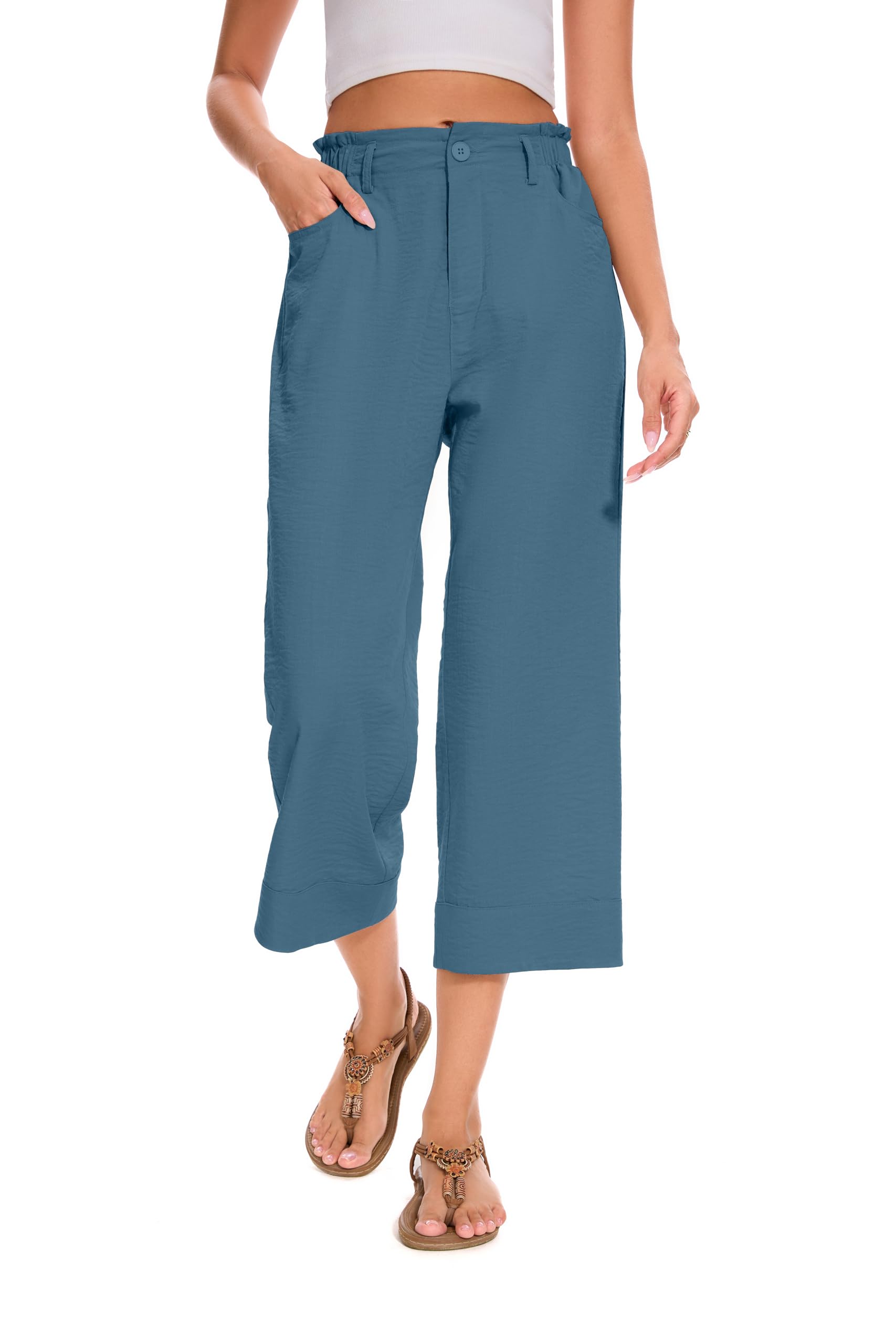 FUNYYZO Wide Leg Pants Women's High Elastic Waisted in The Back Business Work Trousers Long Straight Suit Pants — view 15