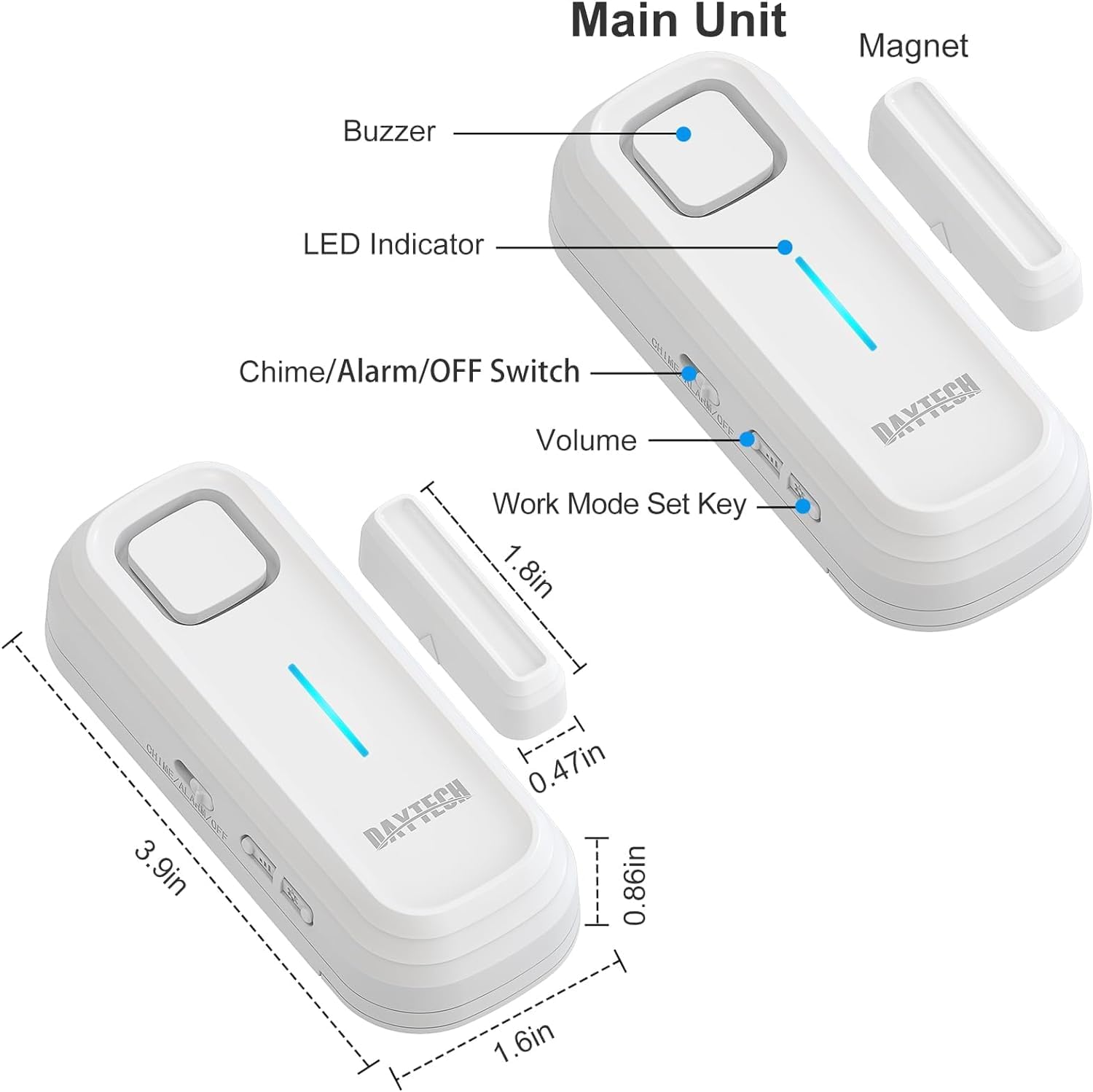 DAYTECH Lot de 3 alarmes de porte de congélateur avec retard 1/2/3/4 minutes lors de l'ouverture de la fenêtre Alarme de fermeture des portes Rappel Capteur d'alarme de porte de réfrigérateur ou