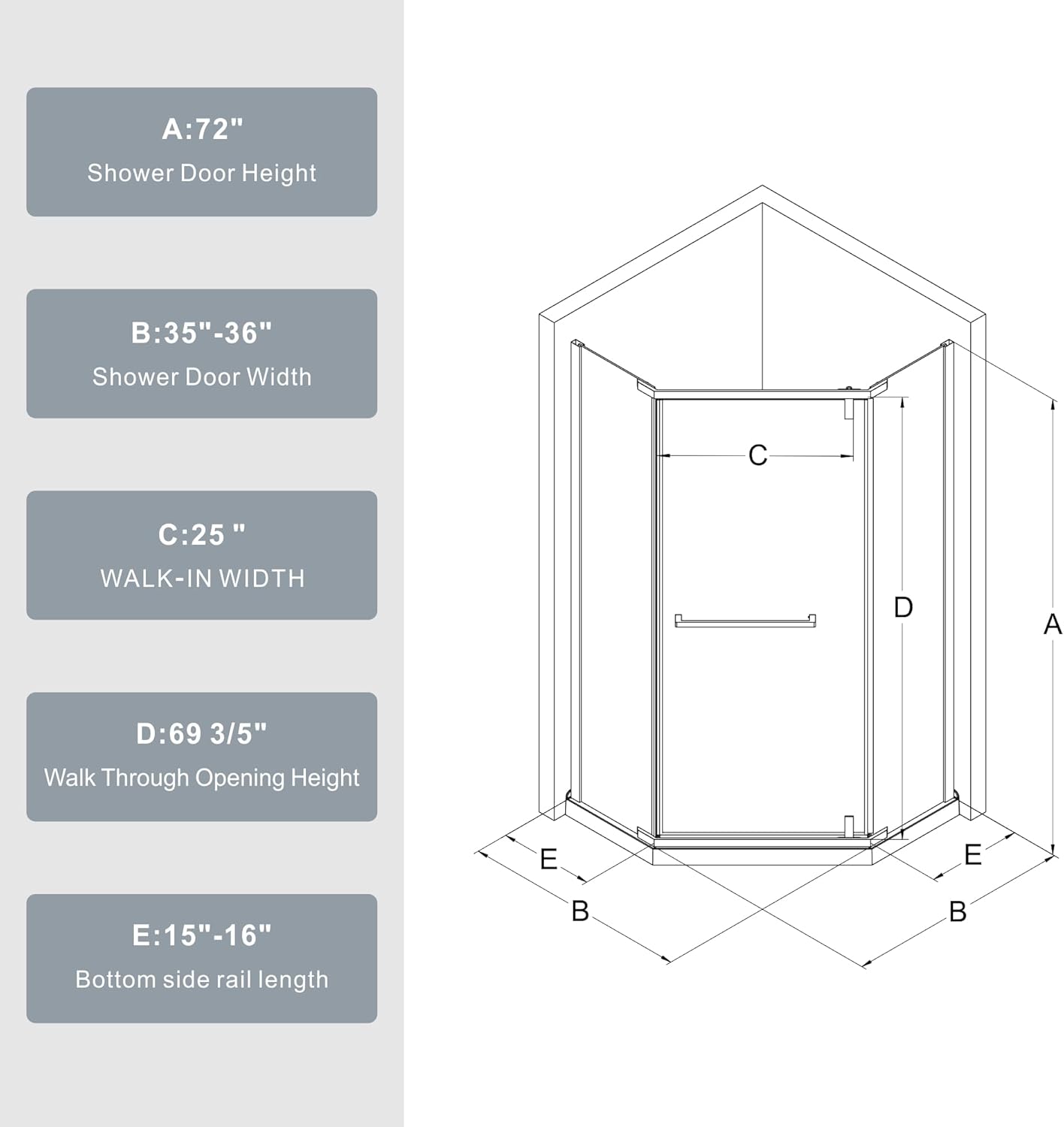 Neo-Angle Corner Shower Enclosure - 36 * 36 * 72Inch Frameless Pivot Shower Door with SGCC Tempered Glass, Chrome Finish - Space-Saving Design for Modern Bathrooms,Base not Included