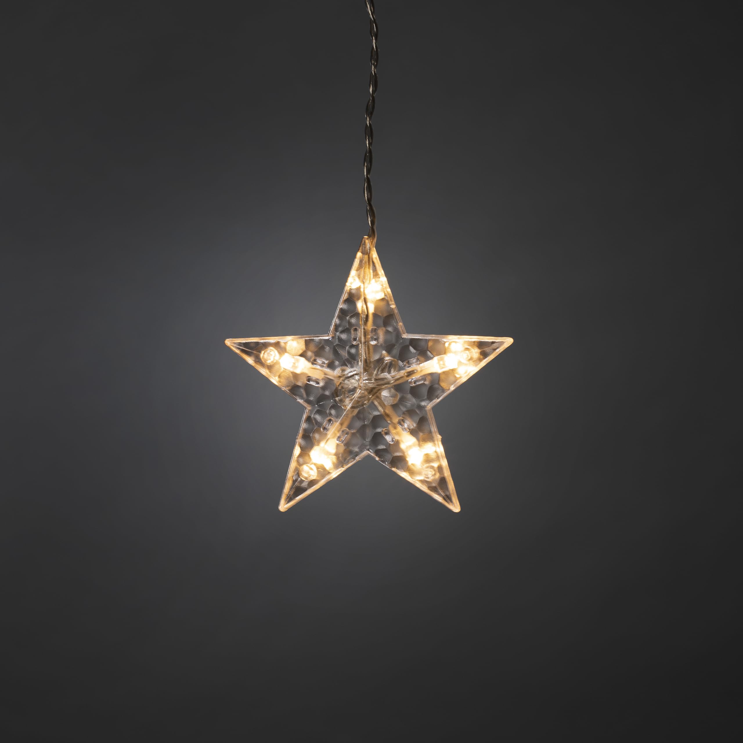 Konstsmide LED Lichtervorhang, 12 klare Sterne, 85 warm weiße Dioden, 4,5V, Außen (IP44), transparentes Kabel - 4047-103