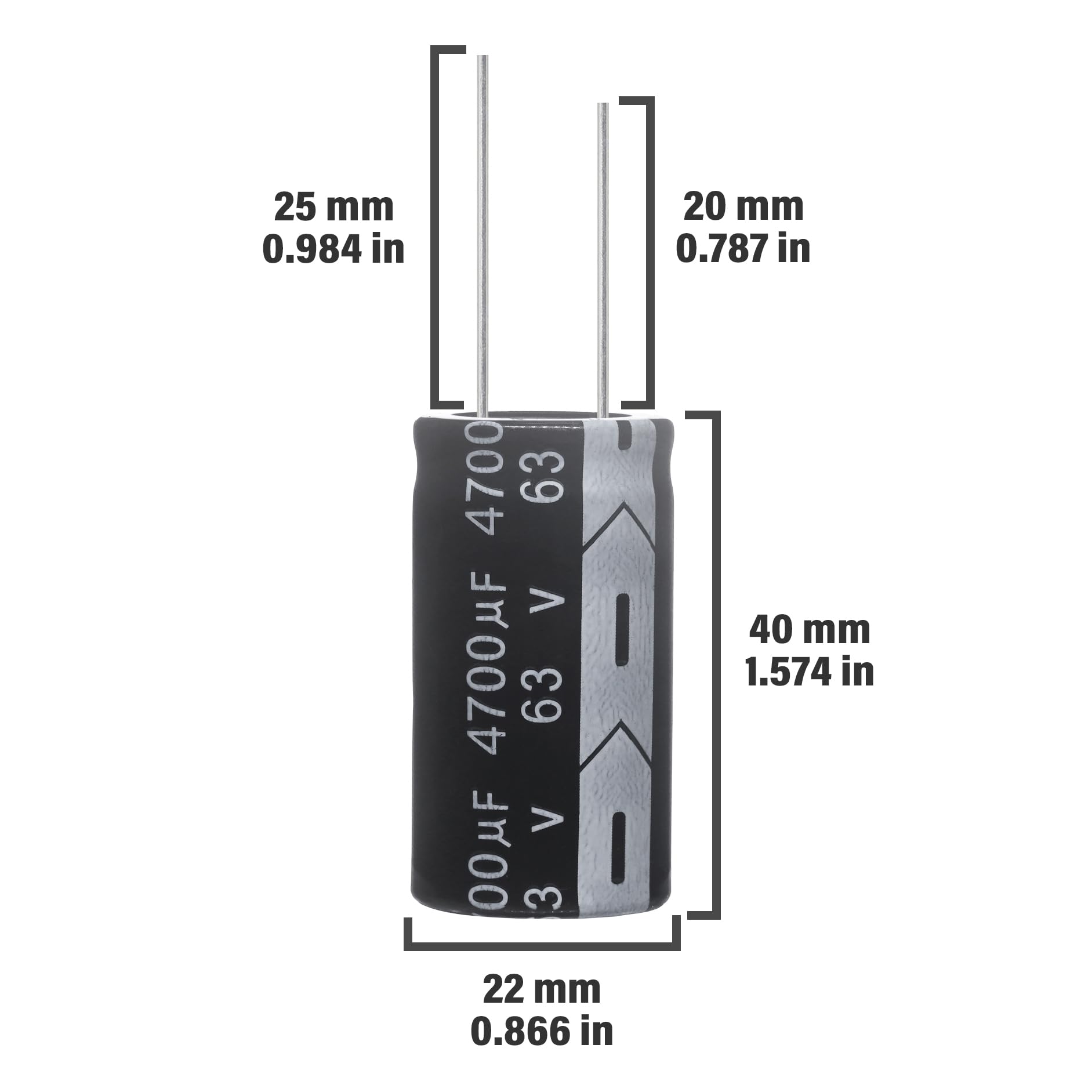 4700uF 63V 22x40mm Electrolytic Capacitor 4700 UF MFD 63 Volt 0.87x1.57in Aluminum Capacitors (Pack of 5) Capacitance Meters