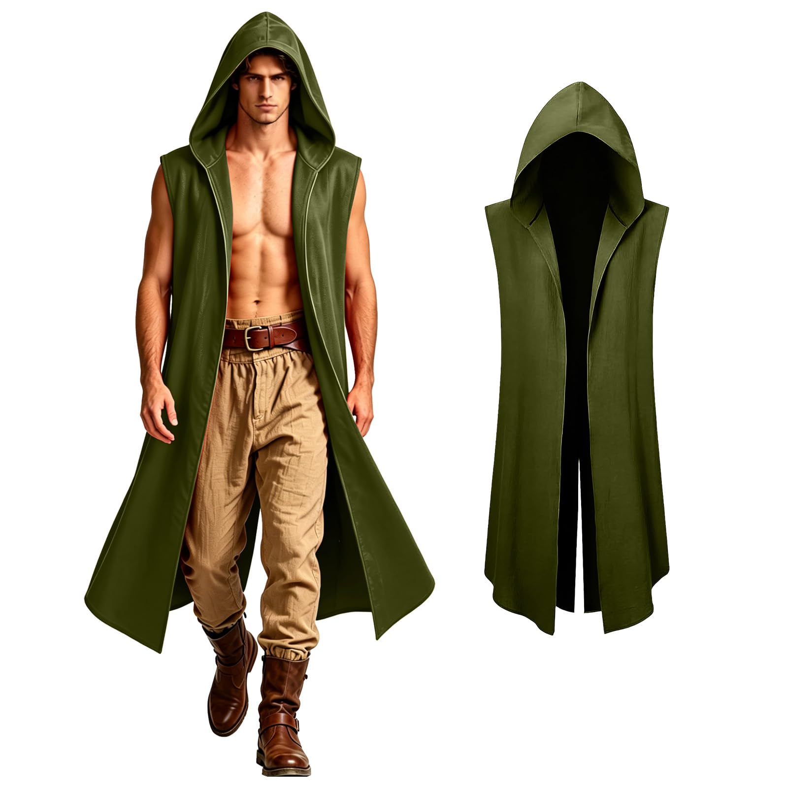 Średniowieczna peleryna surcoat, peleryna wikingów, renesansowy kaptur, bez rękawów, kostium dla Holloween Assassin Cosplay