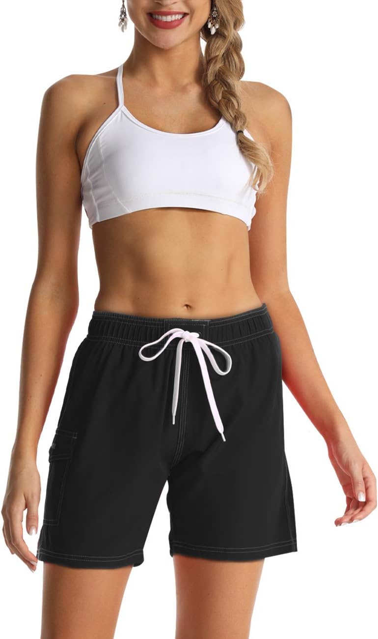 Rocorose Women's Board Shorts Quick Dry Drawstring Sports Summer Bottom Swim Shorts with Pocket - Image 2