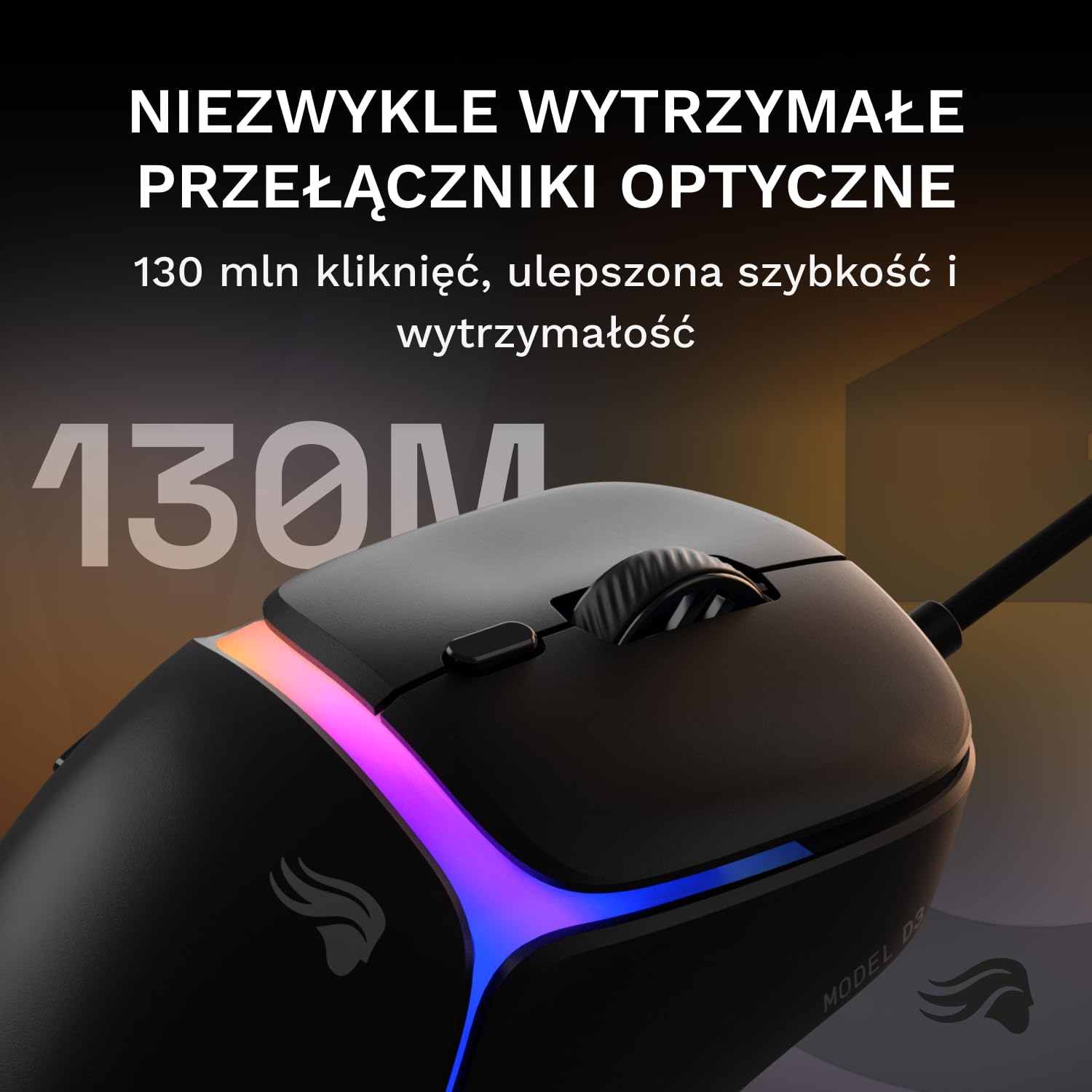 GLORIOUS Gaming – przewodowa mysz gamingowa Model D3 – Ultralekkie 57 g, przełączniki optyczne na 130M kliknięć, Sensor BAMF 3.0 z 30k DPI, śledzenie 750 IPS, akceleracja 50G, wszystkie chwyty, czerń