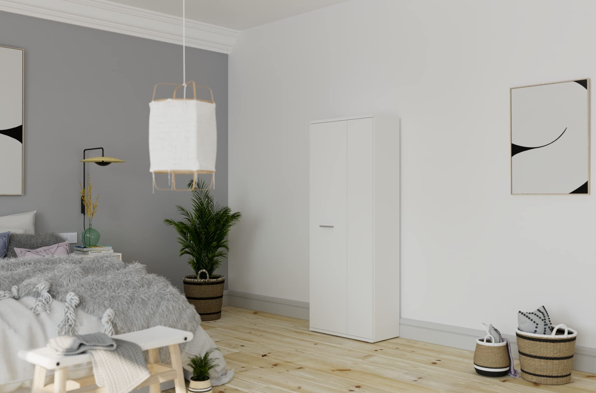FORTE Net106 Armadio multifunzione a 2 ante, in legno derivato, bianco, 68,90 x 34,79 x 179,1 cm