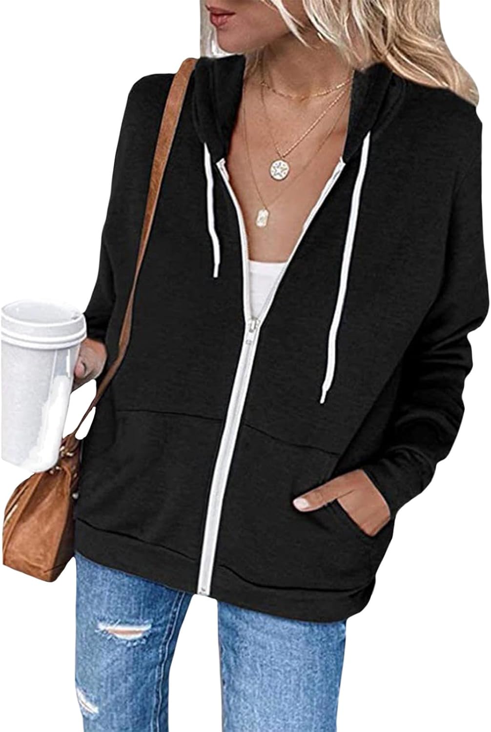 Zaswen Womens Oversized Zip Up Hoodies Sweatshirt Spring Fall Clothes Teen Girls Casual Lightweight Drawstring Hoodie Jacket