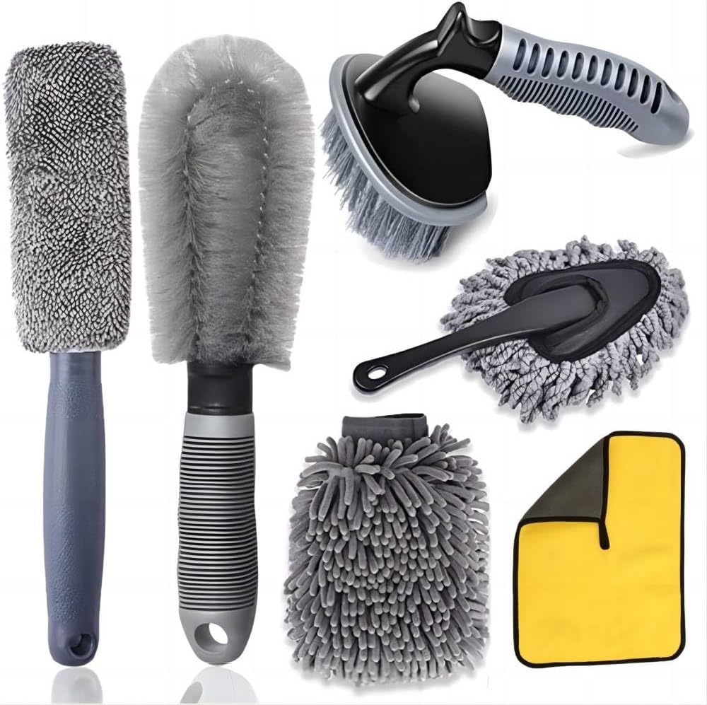 Epzia 4 Pack Long Handle Car Cleaning Kit Wheel Brush Kit 2X Soft Wheel Woolies Cleaning Brush