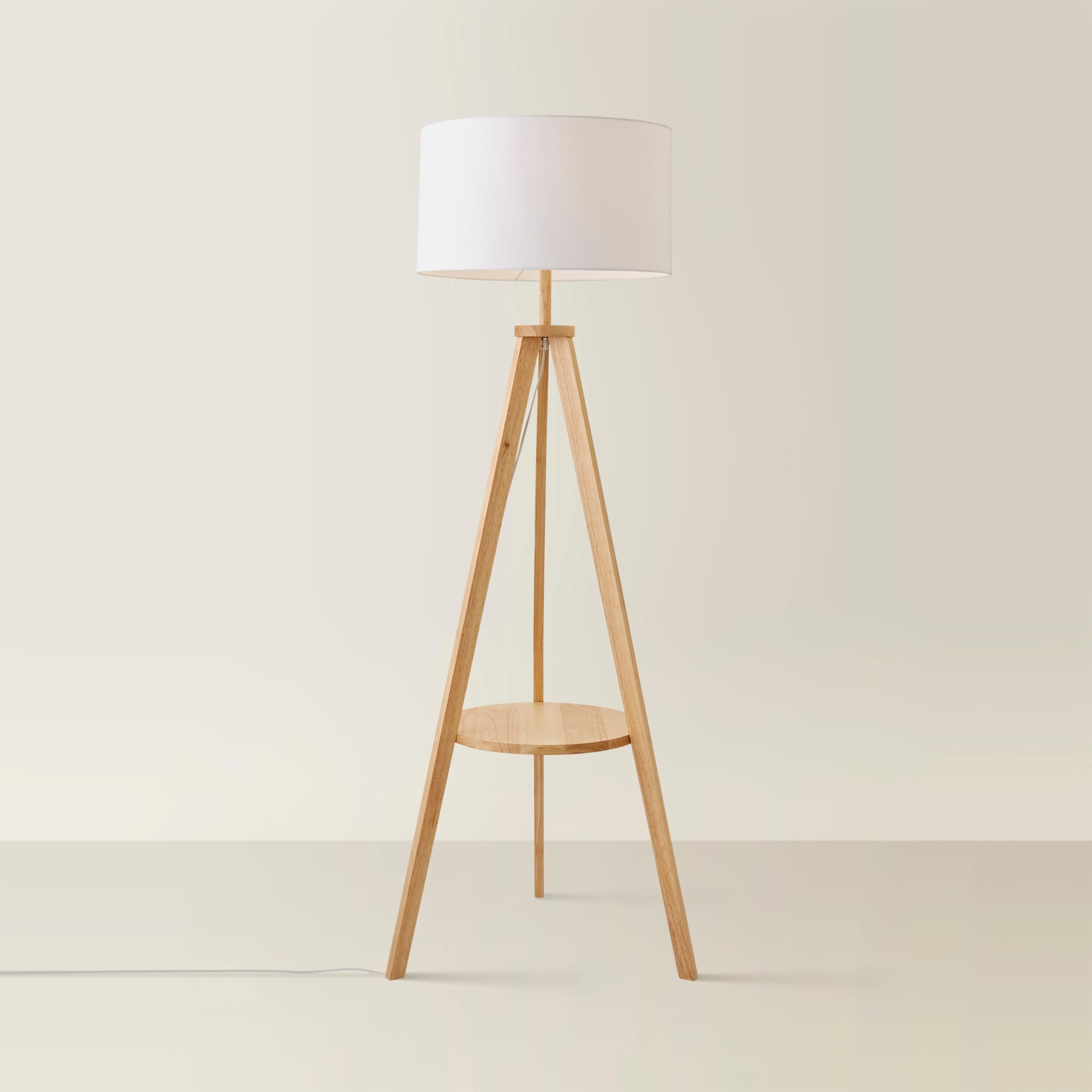 MiniSun | Modern Light Wood Tripod Design Floor Lamp with Storage Shelf and White Drum Shade | Floor Lamps & Torchieres, Home Décor, Improvement & Lifestyle Essential