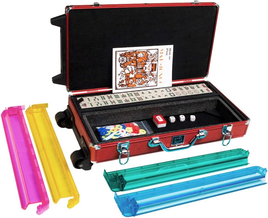 🔥 Crаzу Dеаlѕ White Swan Mah Jongg Set - Modern Wheeled Aluminum Case - (Ivory Tiles - Pusher Arms - Red) American Mahjong Game Set