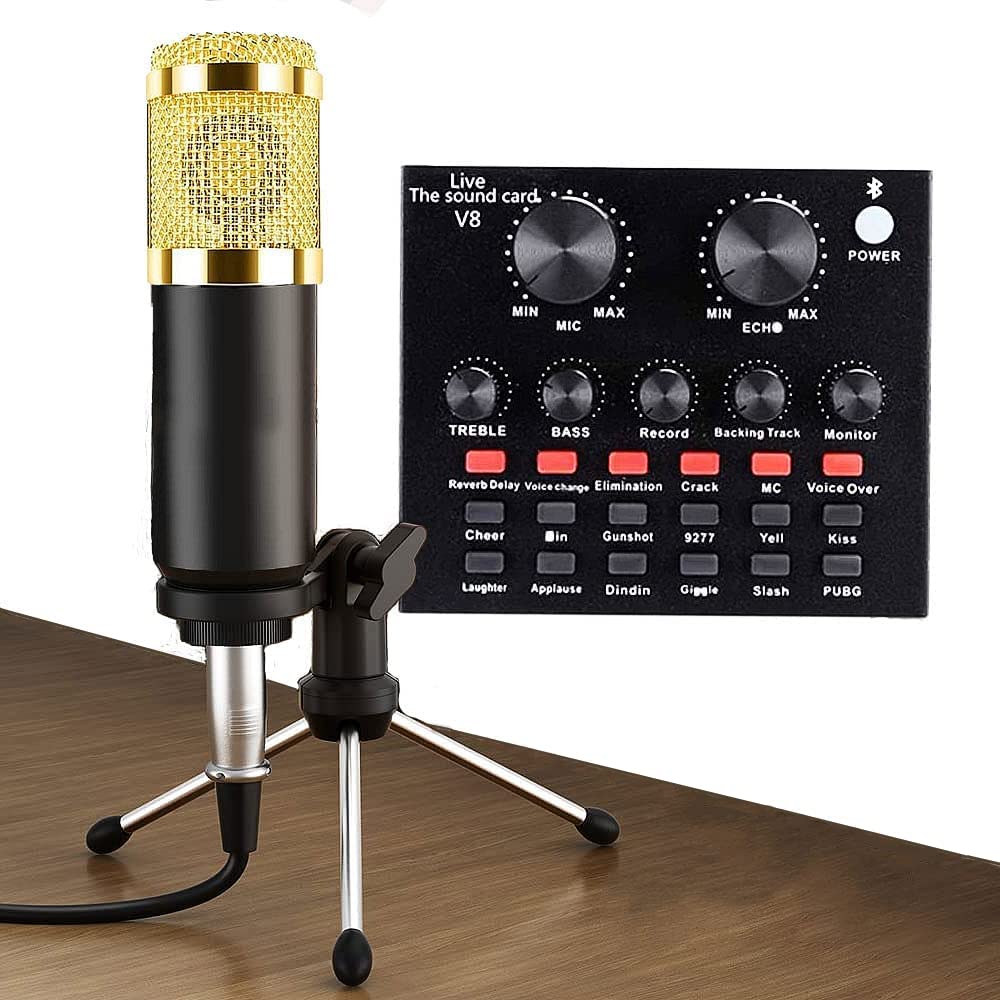 Podcast Equipment Bundle, BM-800 Podcast Microphone Bundle with v8 Sound Card, Condenser Studio Micr