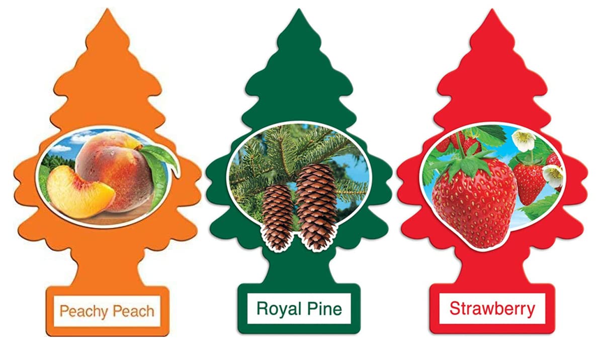 LITTLE TREES Car Air Freshener | Hanging Tree Provides Long Lasting Scent for Car, Home & Office | Automatic Air Freshener |Strawberry, Peachy Peach, Royal Pine Freshner - (Combo of 3)