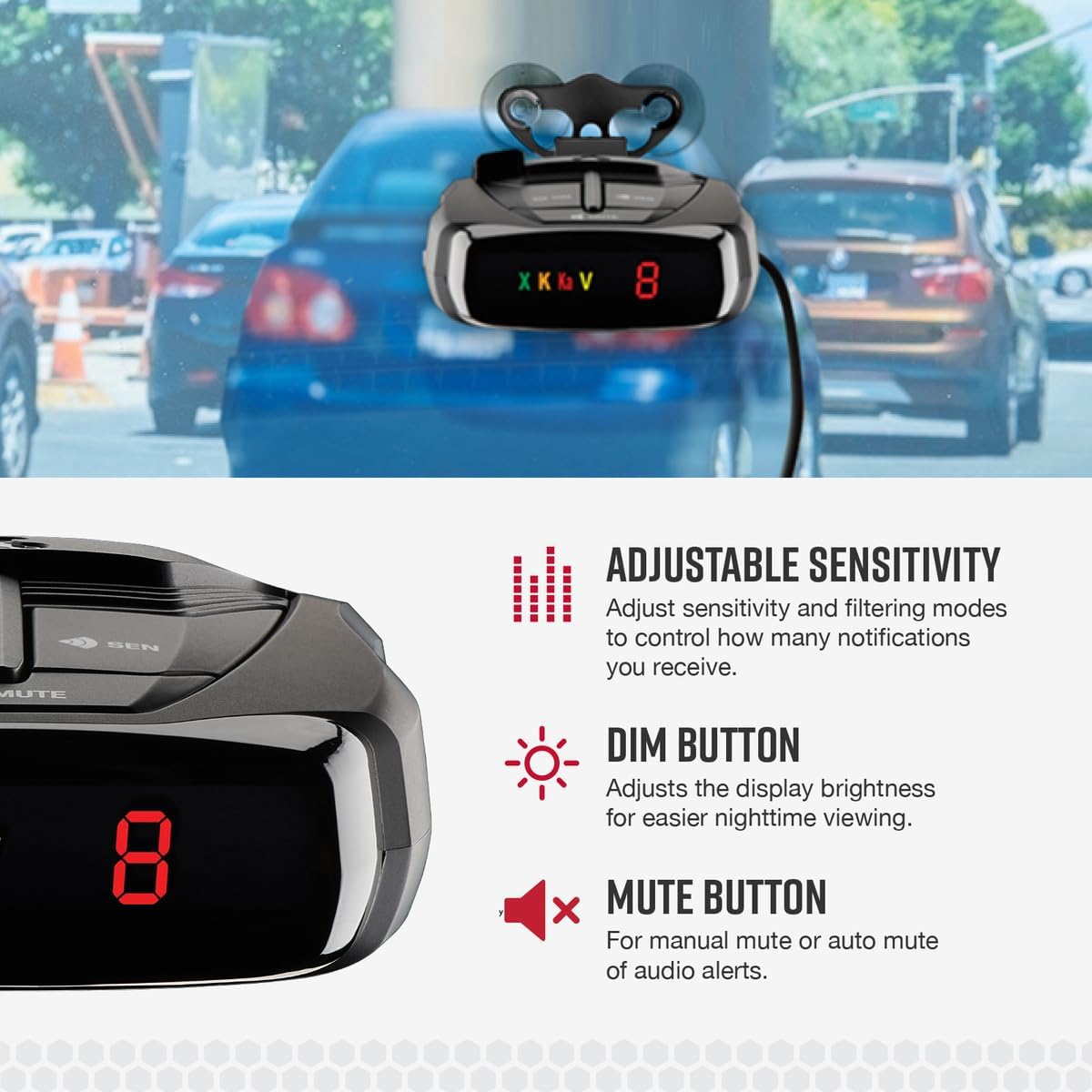 Cobra RAD 380 Laser Radar Detector – Long Range Detection, LaserEye Front and Rear Detection, IVT Filtering, Adjustable Sensitivity, Digital Signal Processing, Black