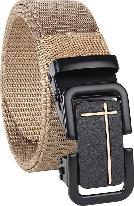 Nylon Webbing Belt for Men and Women, Khaki with Black Buckle, Breathable Canvas, Adjustable Tactical Style-image-40