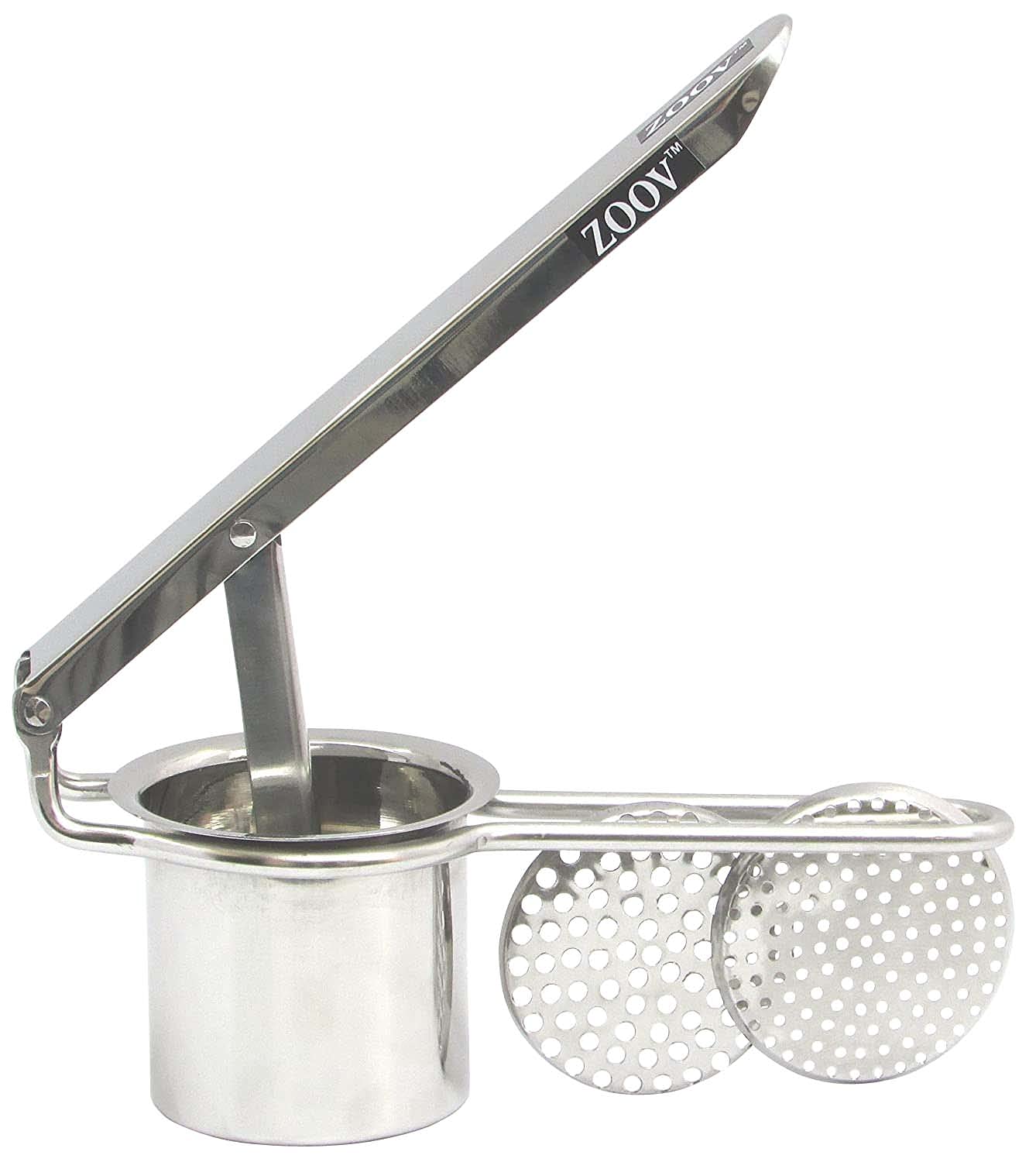 ZOOV Heavy Stainless Steel Potato Ricer Masher with 2 Interchangeable Disks Heavy Duty Vegetable/Fruit Ricer for Purees Fruit Juicer