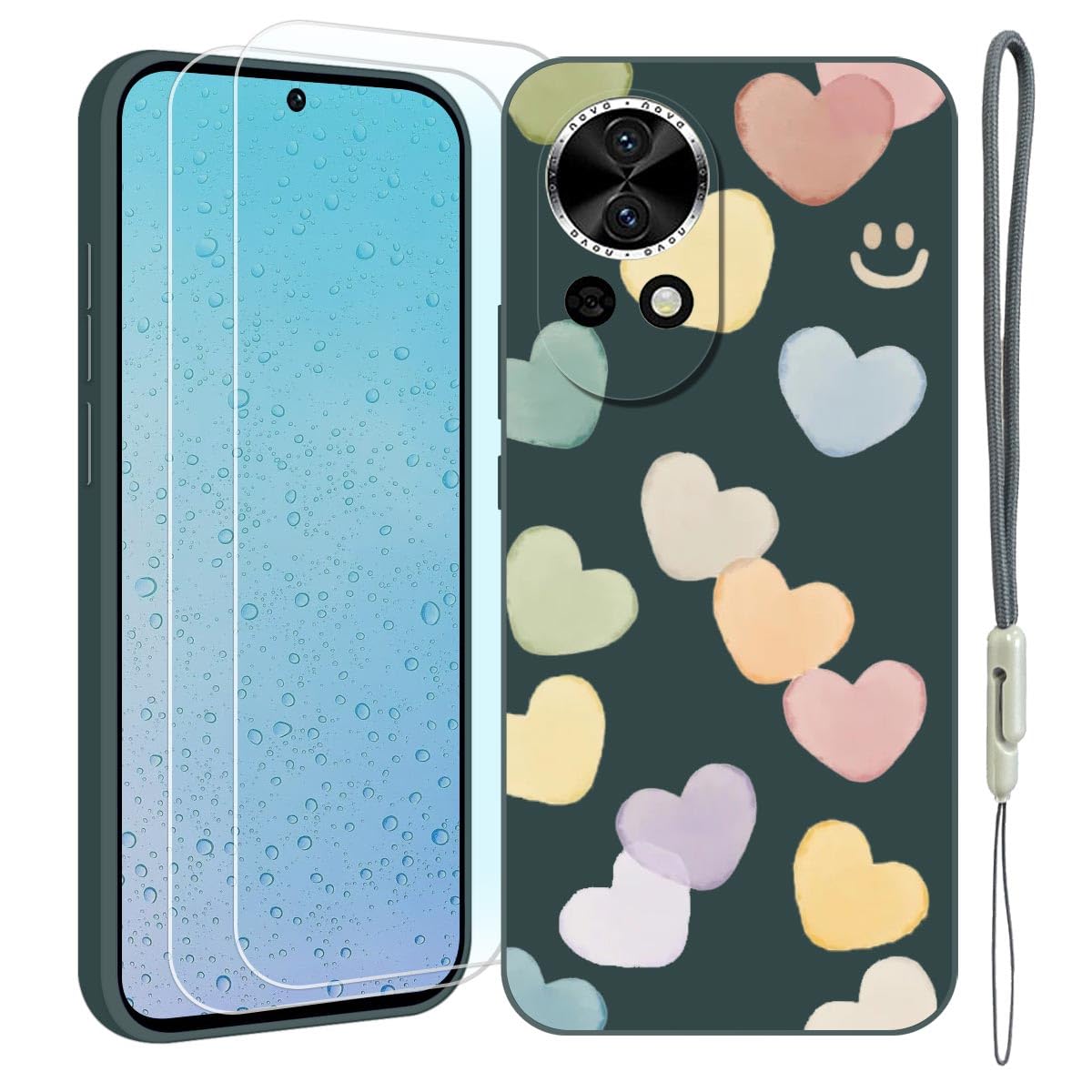 Case Compatible with Huawei NOVA 13 Case,[2 Pack Screen Protectors] with Cute 16 Hearts Pattern, Liquid Silicone Ultra Slim Shockproof Phone Case