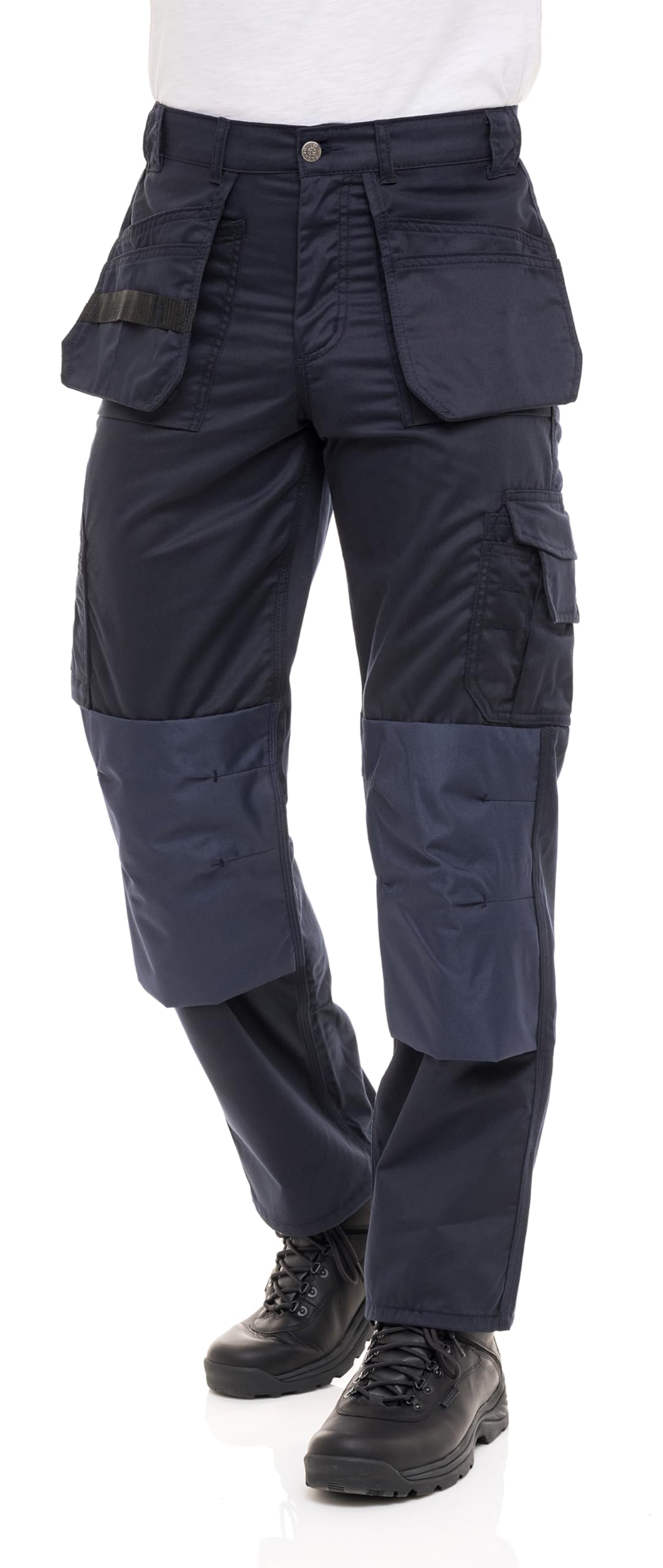 Men's Heavy Duty Construction Pants with Cordura Knees & Tool Pockets - Durable Work Trousers Navy W40-L32