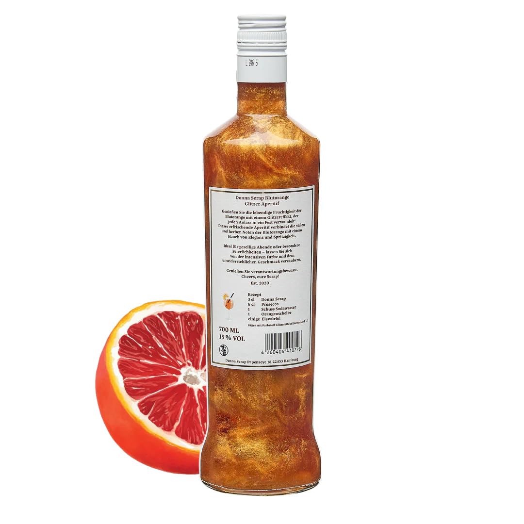 Donna Serap | Aperitivo |Glanzvolle Glitzermomente im Glas | Funkelnder Genuss Blutorange | Glitter Spritz | 700ml | 15% Vol. (Packung mit 3)