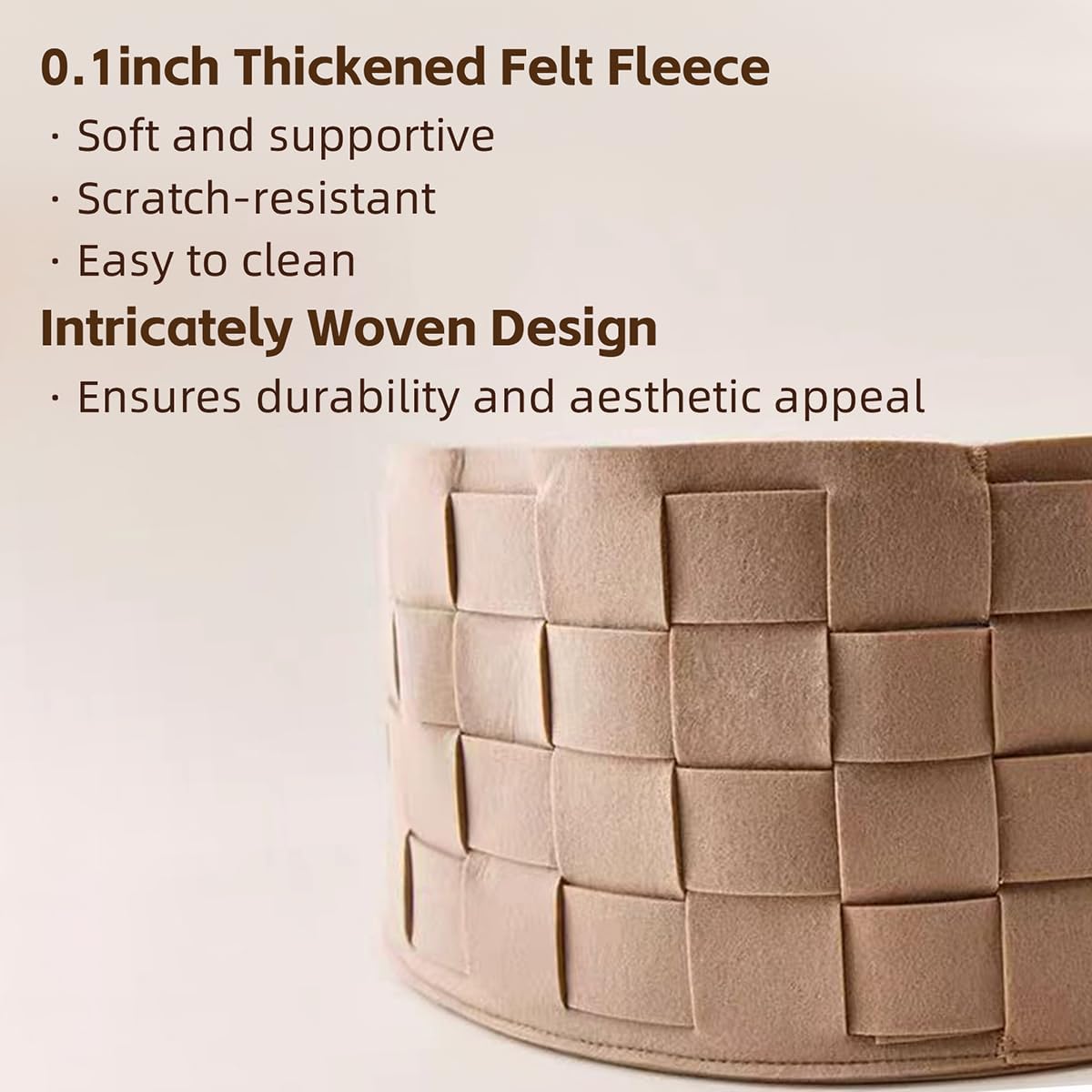 review Cat Dog Bed Handwoven Felt Pet Sleeping Nest with Plush Cushion Pad, Cozy Round Calming Cat Bed Puppy House (Brown)