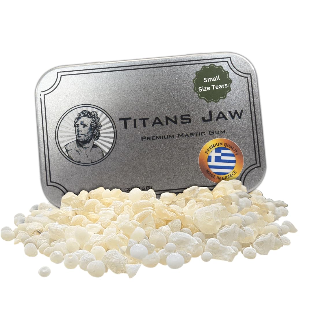 Titans Jaw - 1 Ounce/28.35 Grams Small Tears Premium Mastic Chewing Gum For Jaw Strength, Greek Mastiha, Hard Natural Greco Chios Resin Tears, Made In Greece, Tree Sap Gods Neptune Gum
