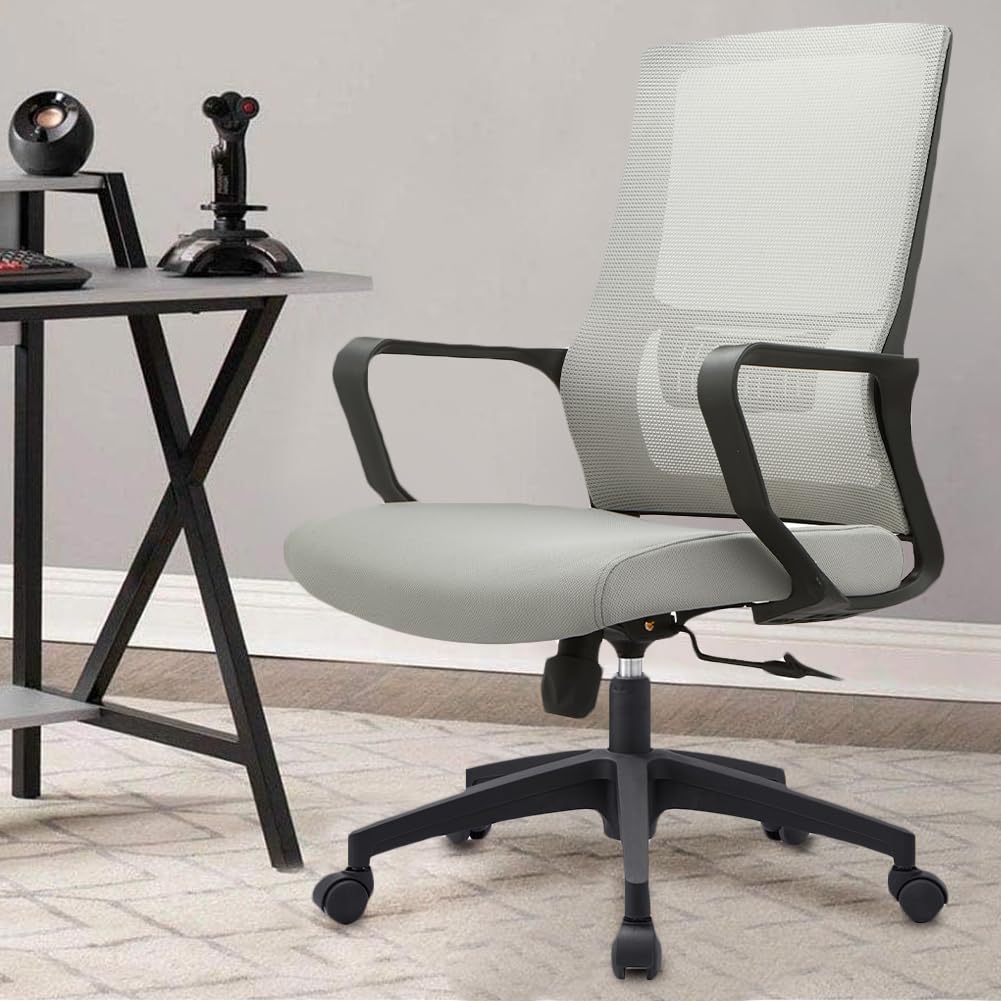 Shally Dogan Sedia da Ufficio Ergonomica Girevole con Supporto Lombare, Poltrona da Scrivania, Studio, Cameretta, Reclinabile con Altezza Regolabile, Base Nera Robusta, Schienale Antisudore (Grigio)