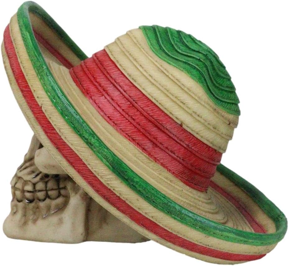 Ebros Gift Day of The Dead El Bandito Outlaw Skull with Mexican Sombrero Hat Figurine Skeleton Bust 10" Wide As Decorative Halloween Prop Gothic Haunted Themed Skeletons Cranium Statue