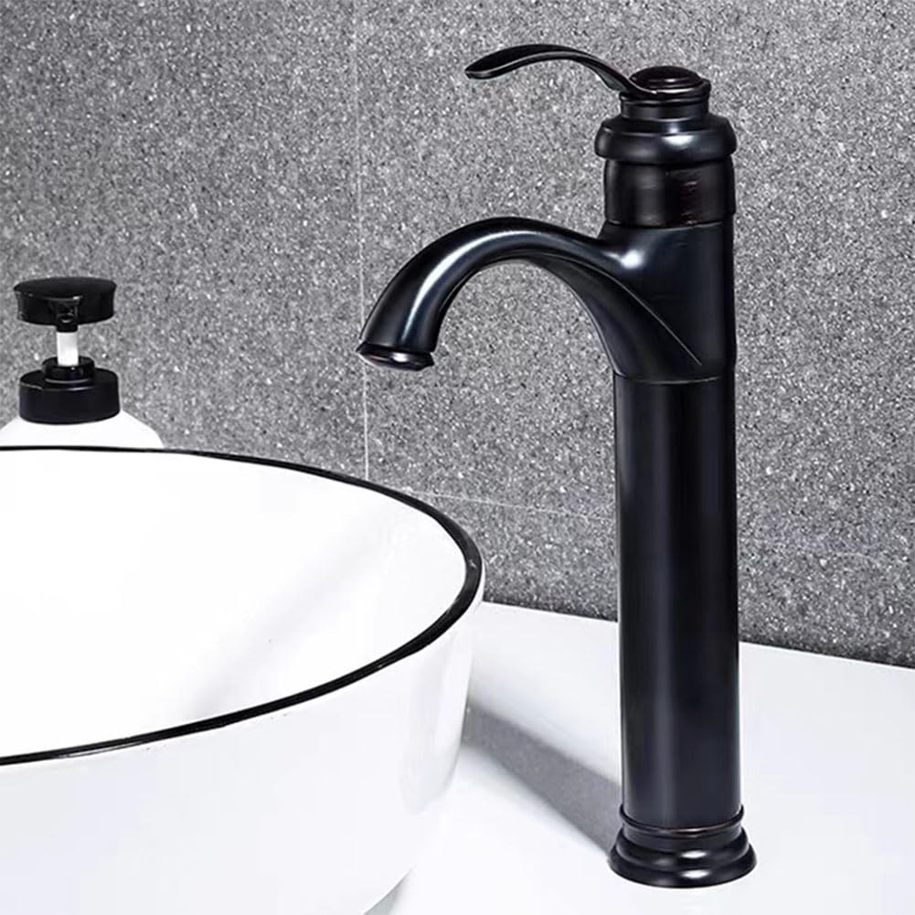 Rubinetto miscelatore per lavabo, stile retrò, leva singola, struttura in ottone per acqua calda e fredda, finitura anticata, tubi standard