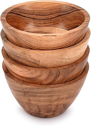 NIRMAN Juego de 4 cuencos de madera de acacia para comidas de cocina, fiestas y nueces, dulces, aperitivos, aperitivos, verde oliva (4.5 x 4.5 x 2.5